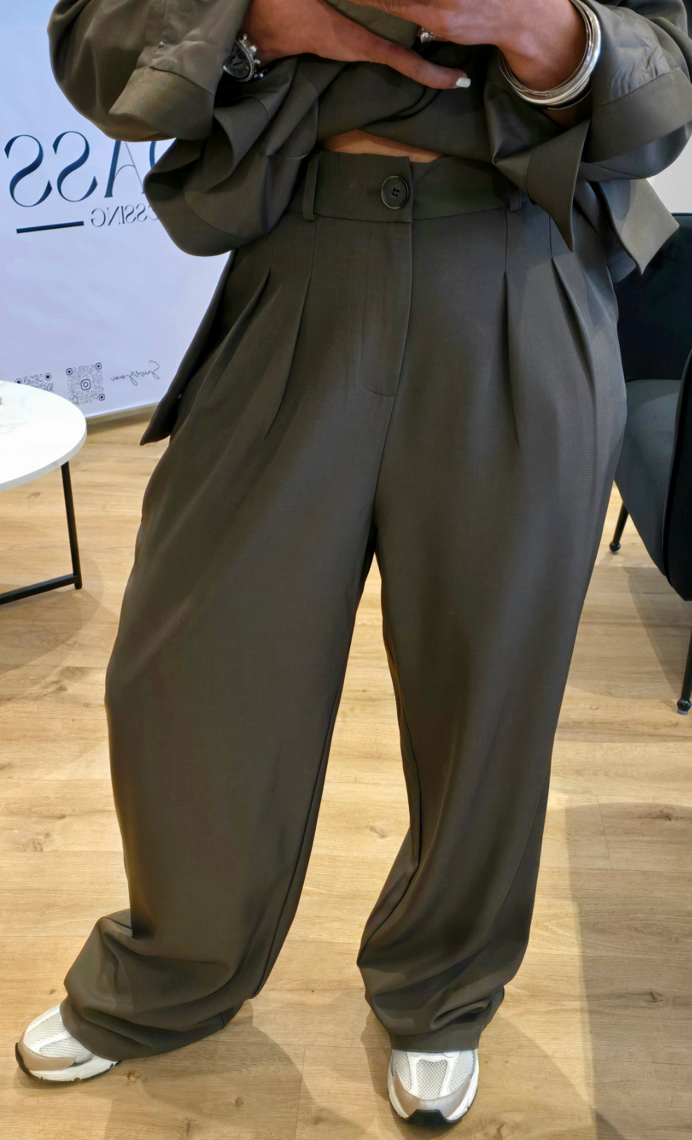 Pantalon Tailleur Large Marron Clair