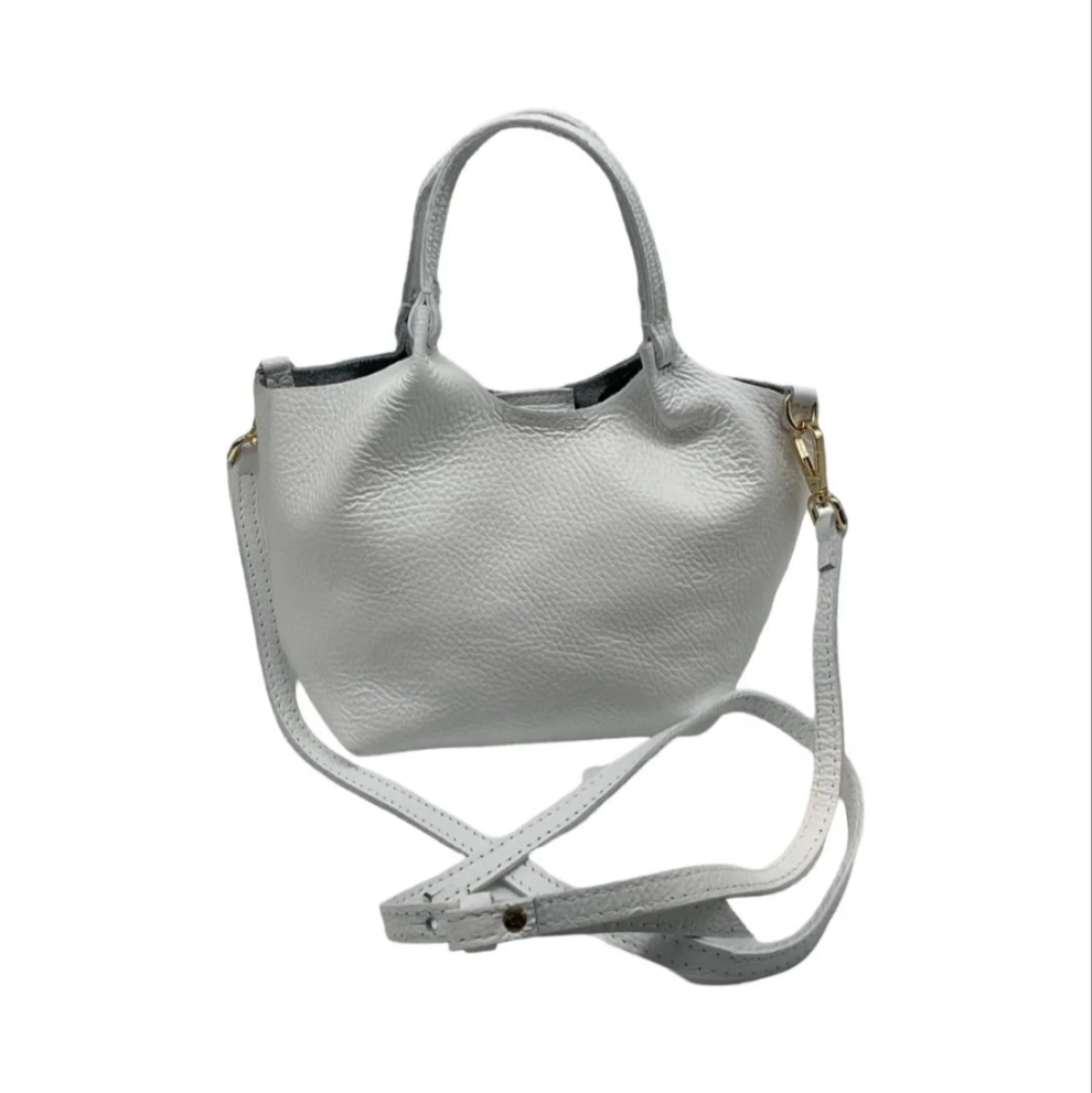 Mini Sac Seau en Cuir Grainé Blanc – Élégance au format compact