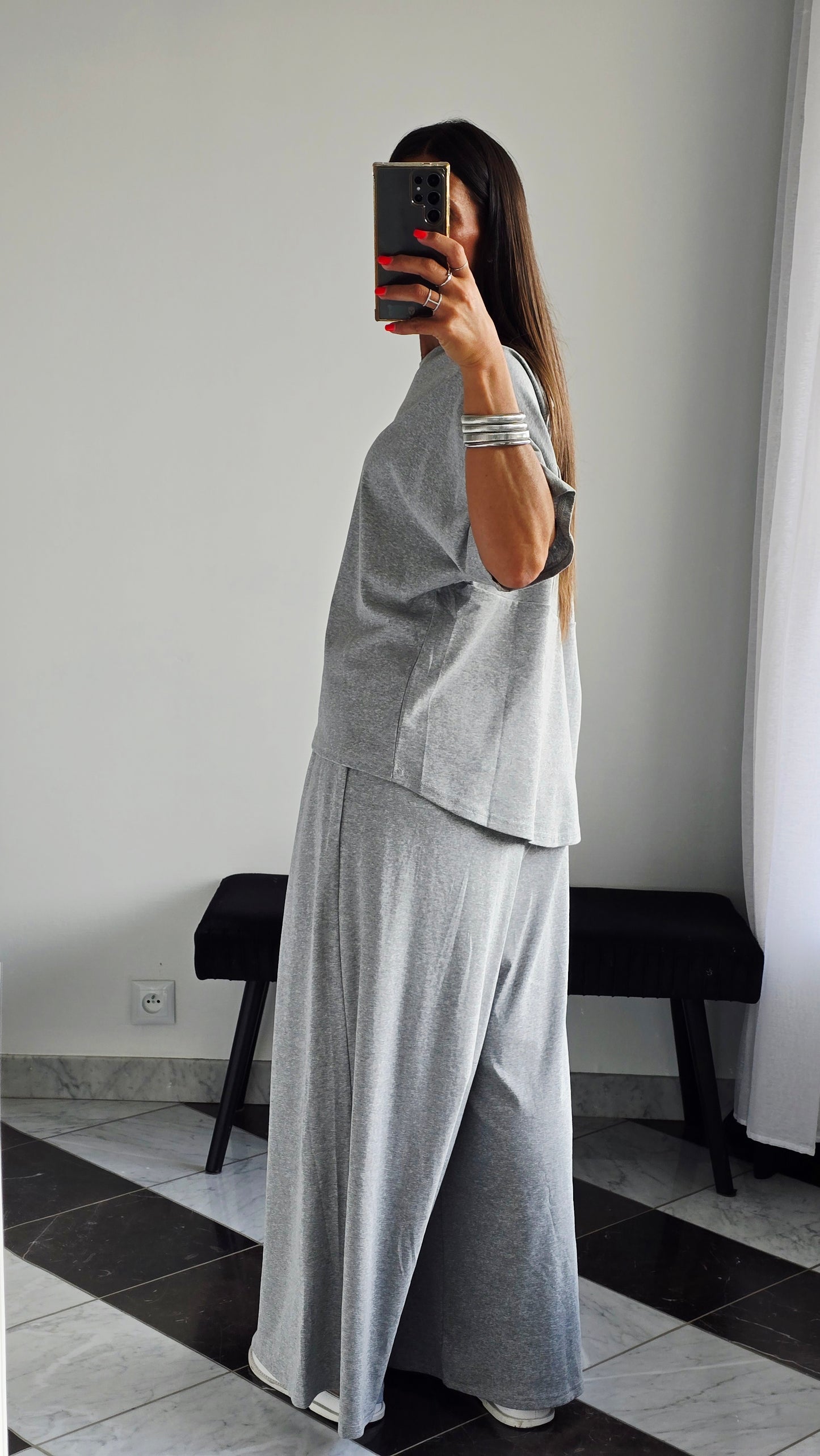 T-shirt oversize Gris chiné en 100 % coton – Maille jersey