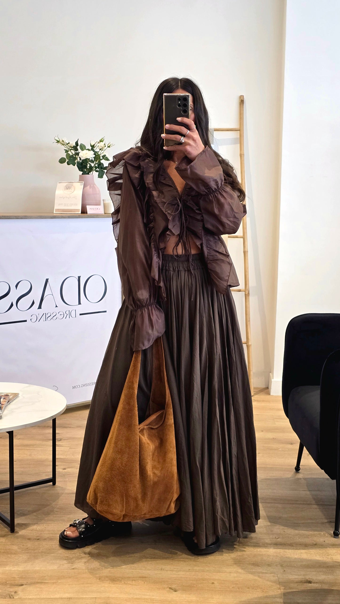 Jupe Longue Chocolat 100% Coton – Fabriquée En Italie