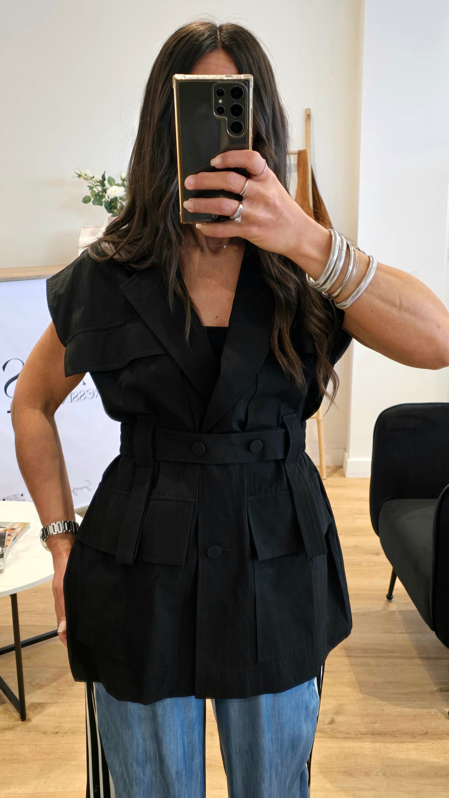 Veste Saharienne Sans Manches – Noir