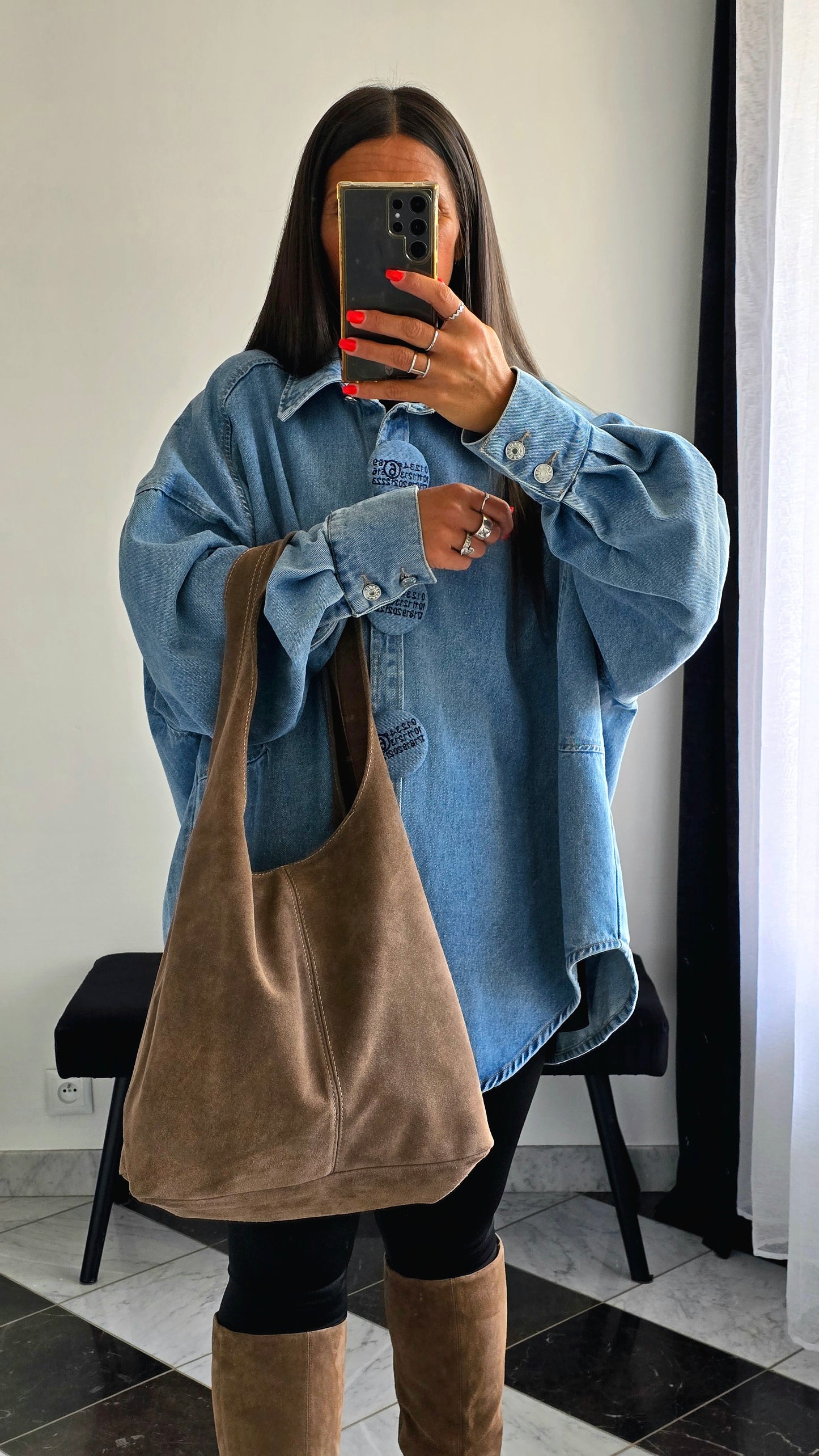 👜 Sac Hobo en cuir de vachette suédé – Taupe