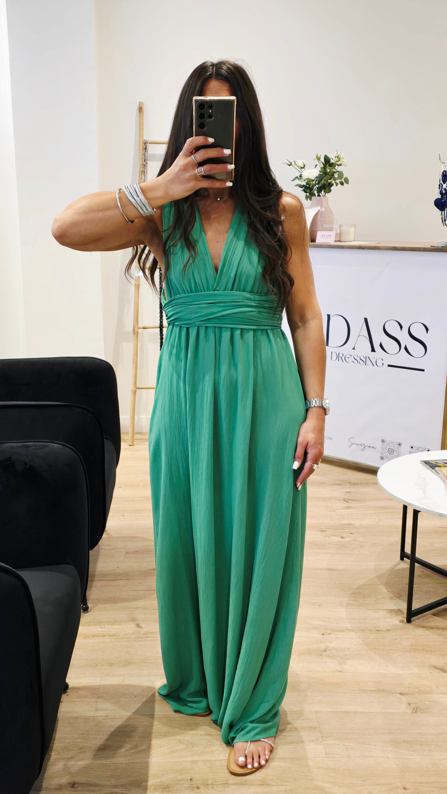 Robe dos nu en viscose – Vert émeraude