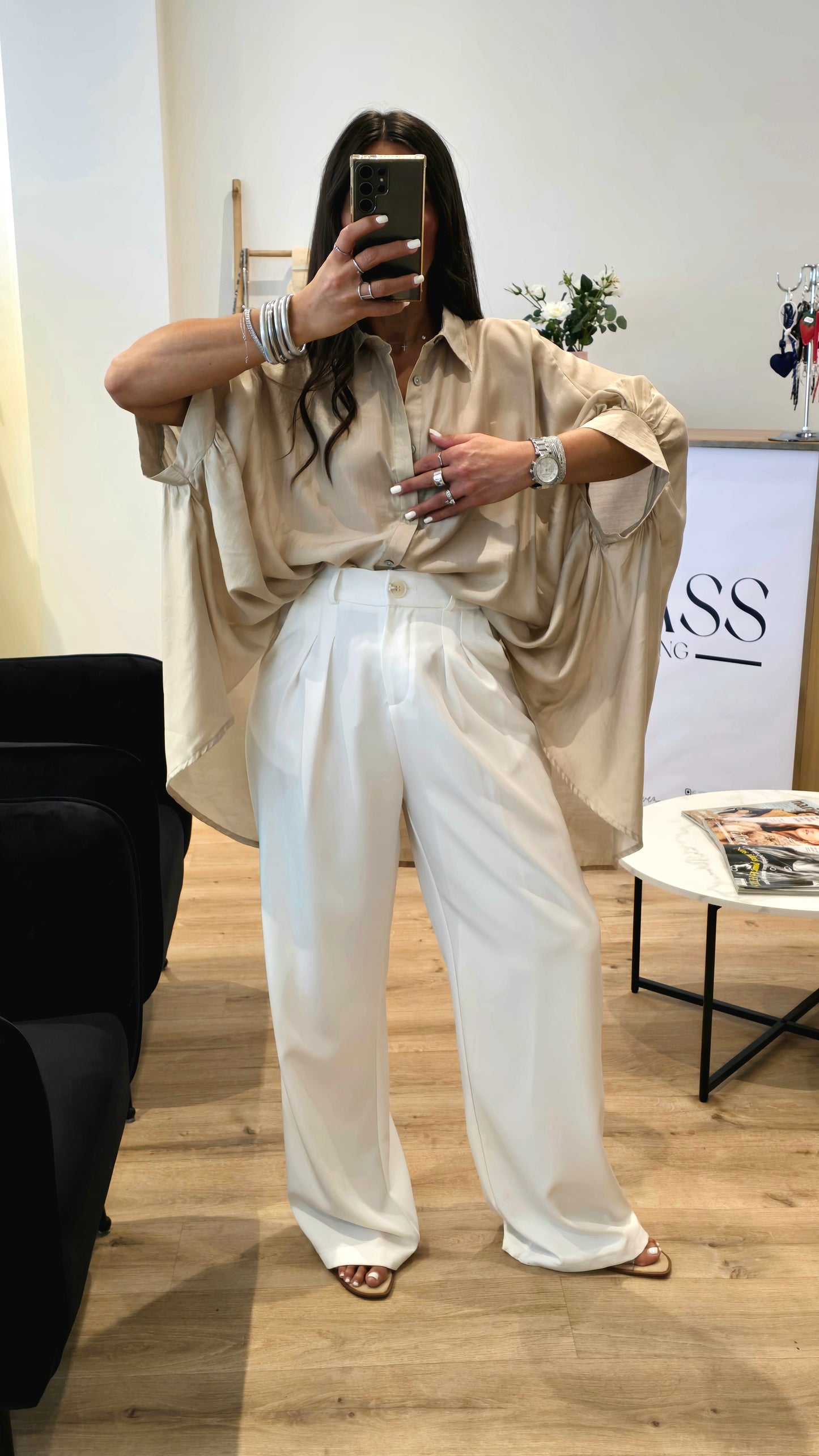 Chemise oversize fluide beige