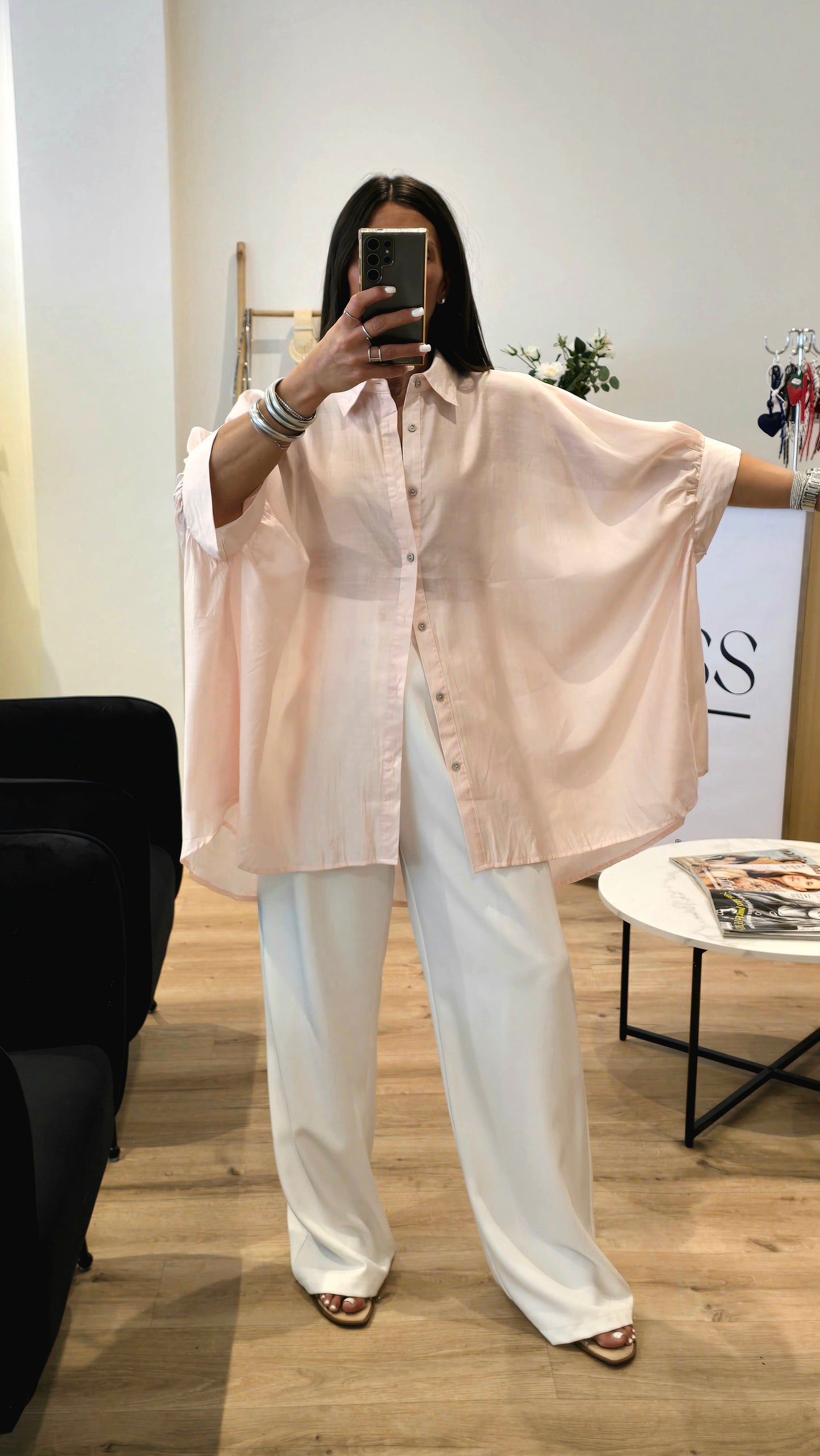 Chemise oversize fluide rose