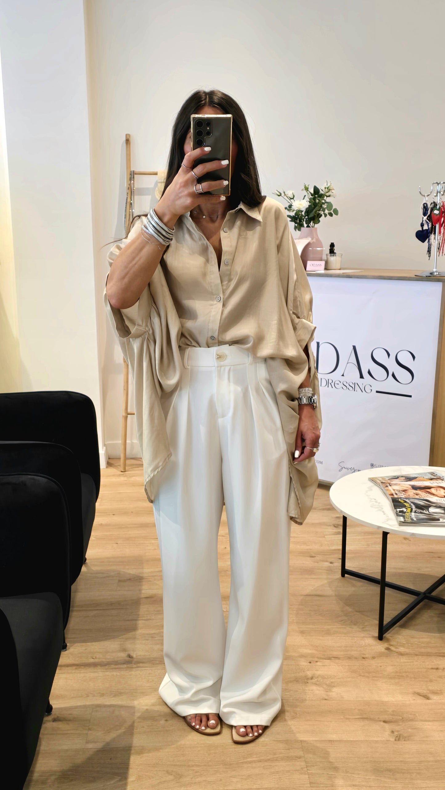 Chemise oversize fluide beige