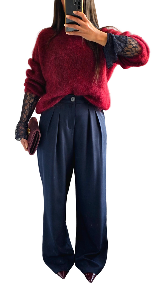 Pantalon Tailleur Évasé – Bleu Marine Profond