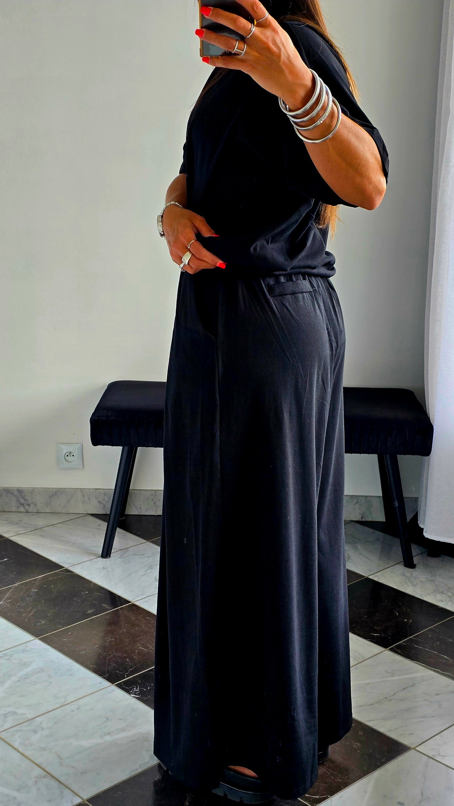 Pantalon large fluide en 100 % coton – Noir