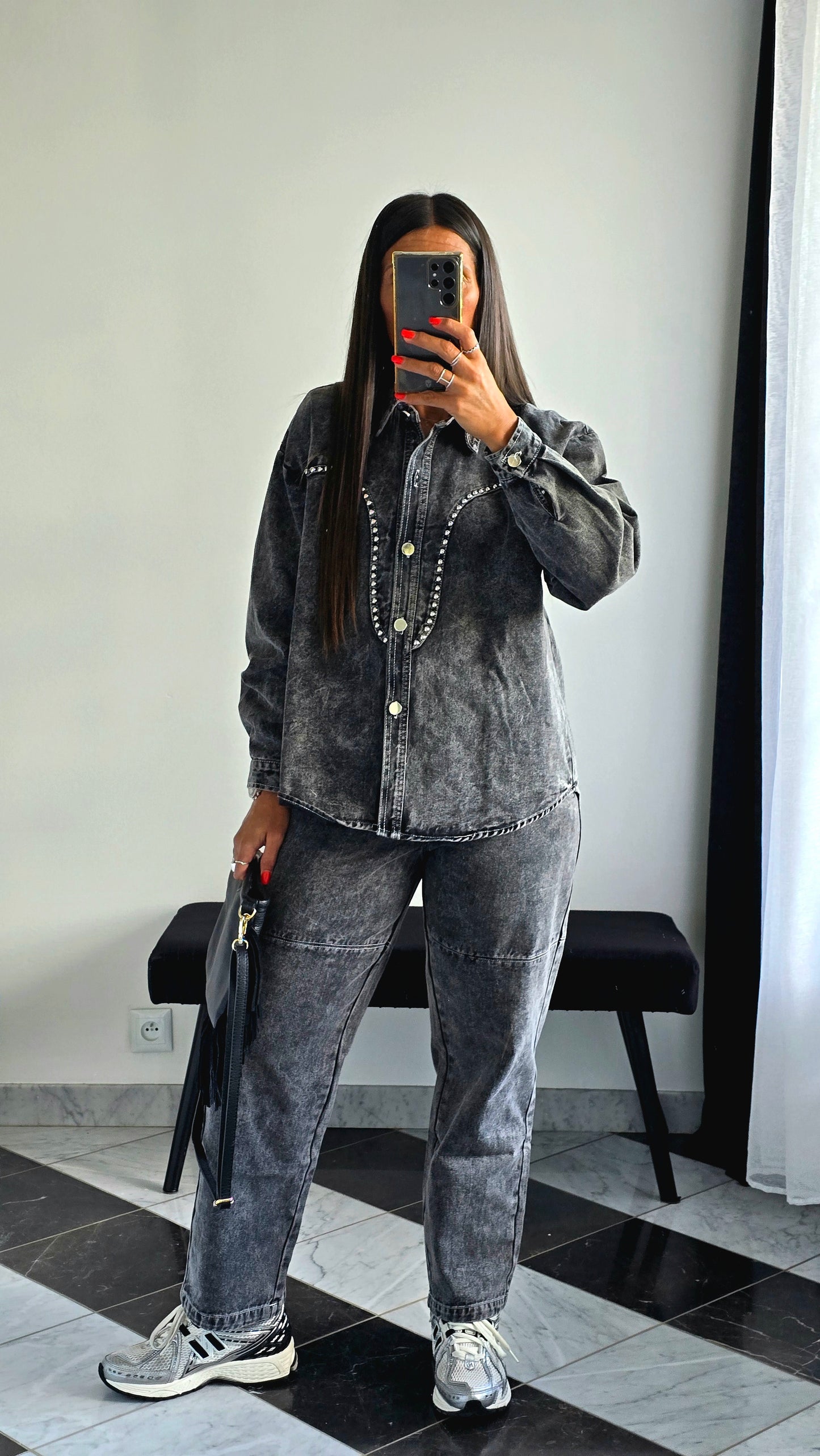 Ensemble Denim Gris Délavé – 100% Coton