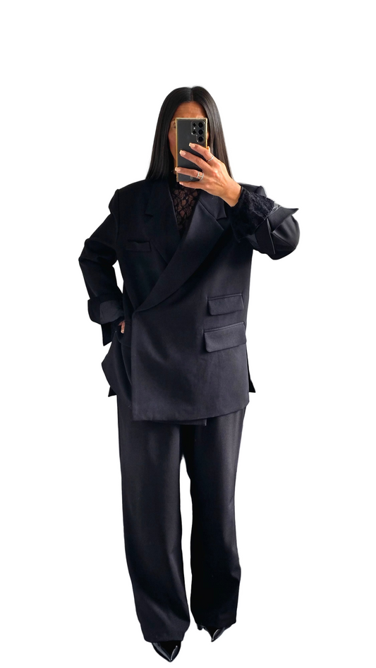 Blazer Croisé Texturé – Noir Intense