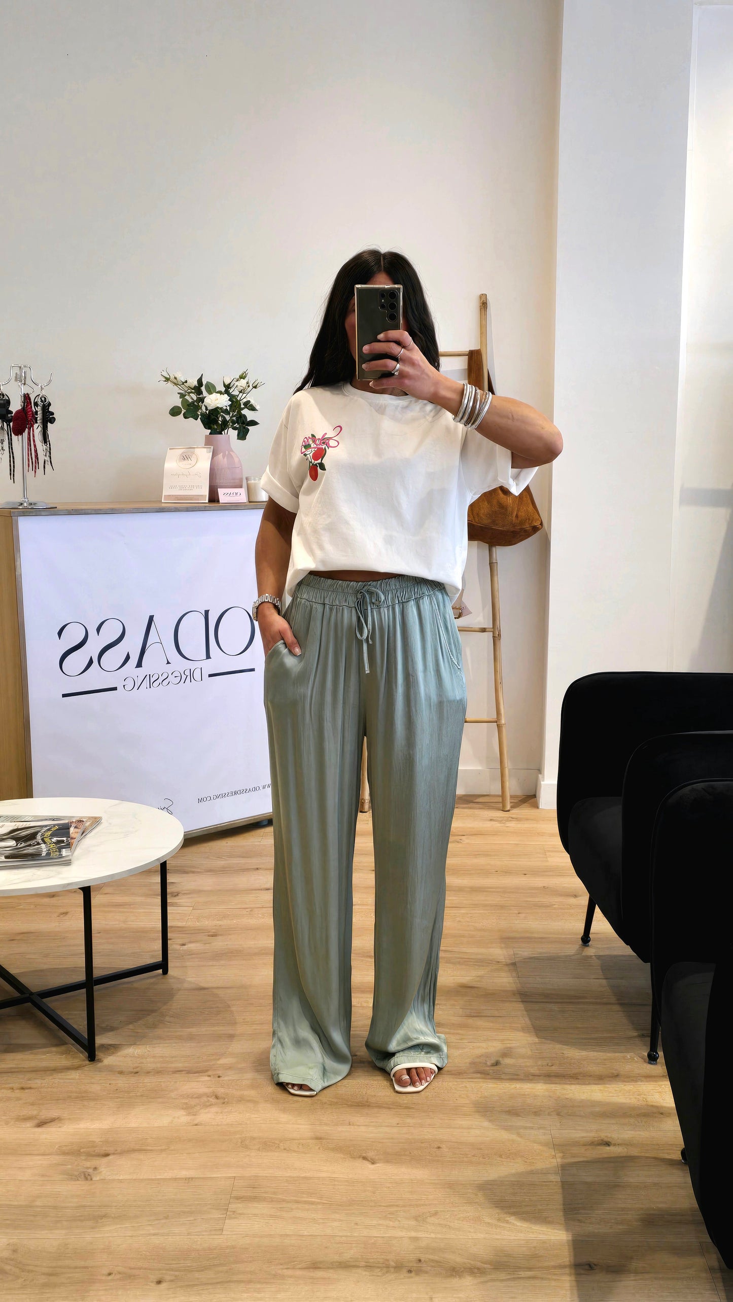 Pantalon Fluide En 100% Viscose Vert Sauge – Made In Italy