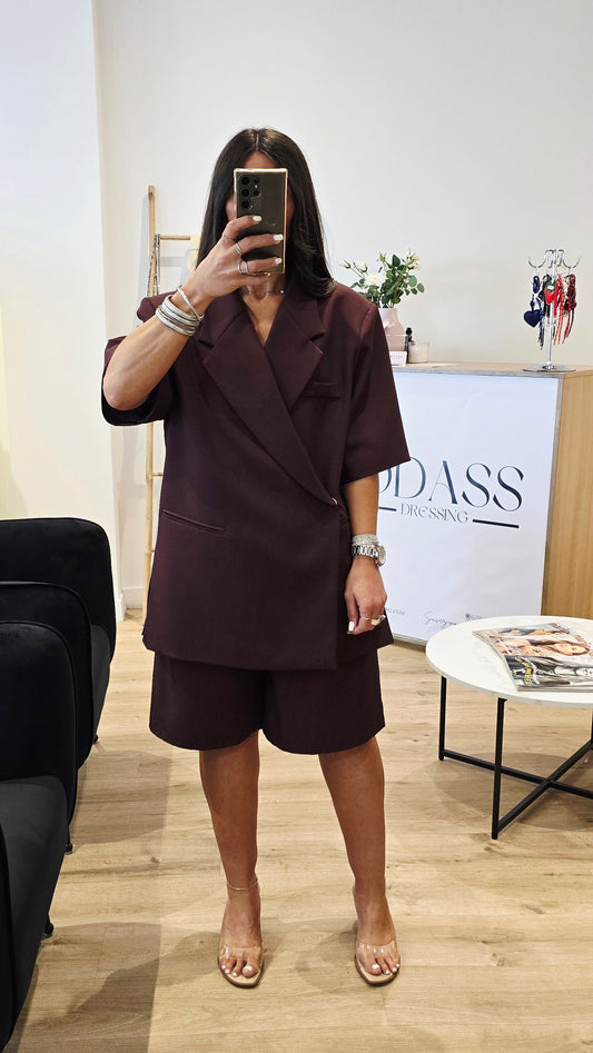 Bermuda taille haute – Aubergine