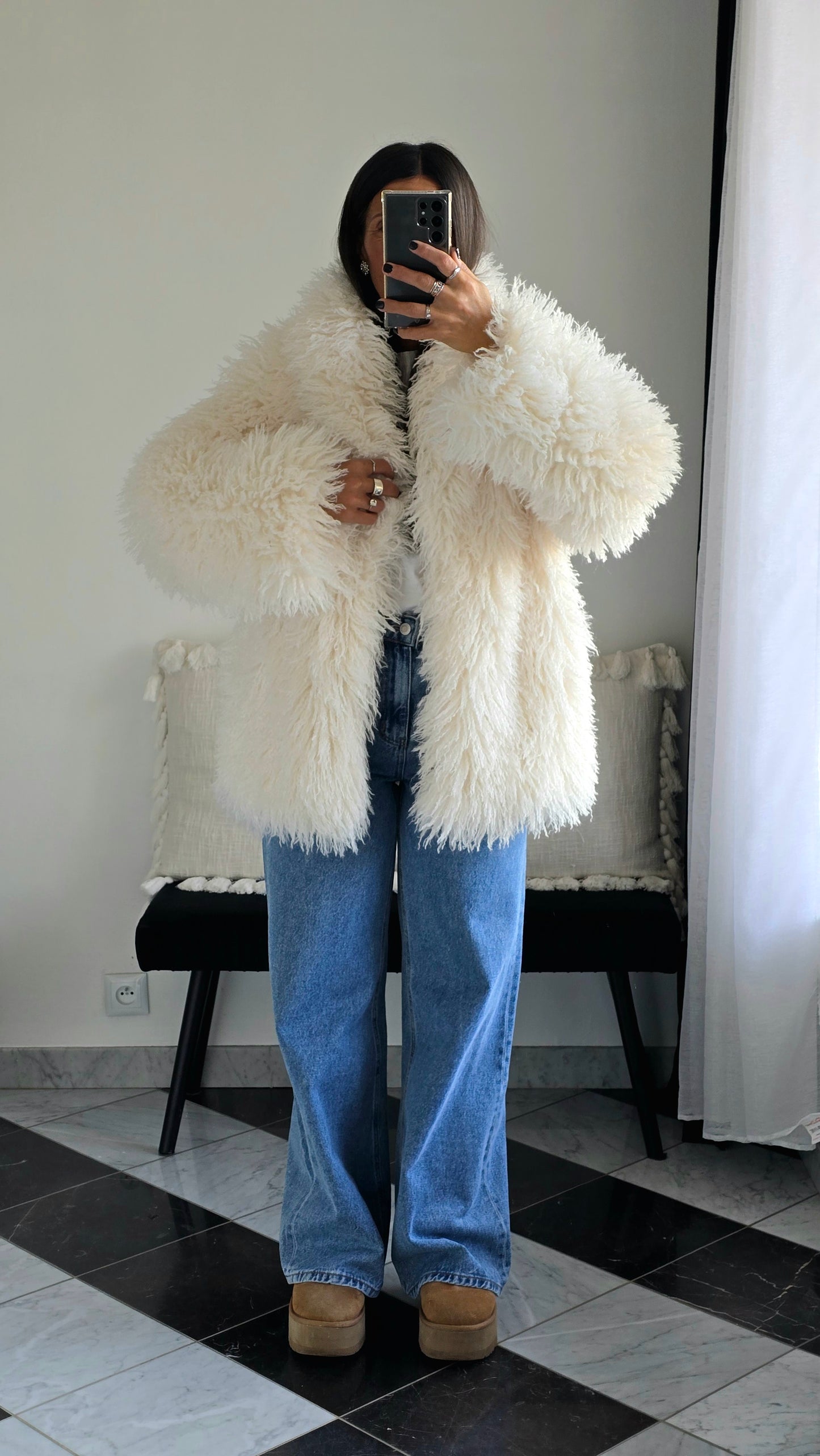 Veste fourrure effet mouton Selena Blanche