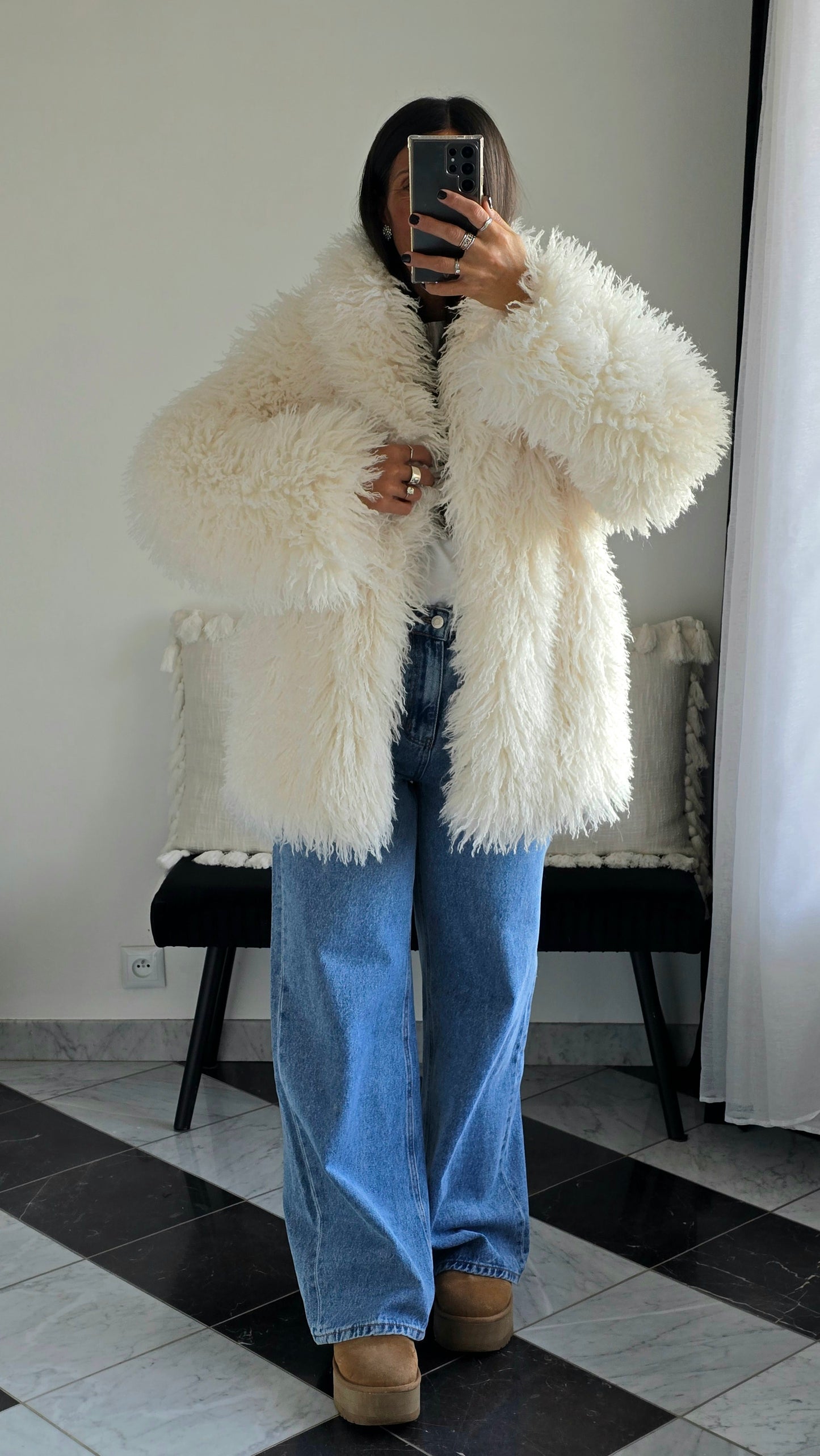 Veste fourrure effet mouton Selena Blanche