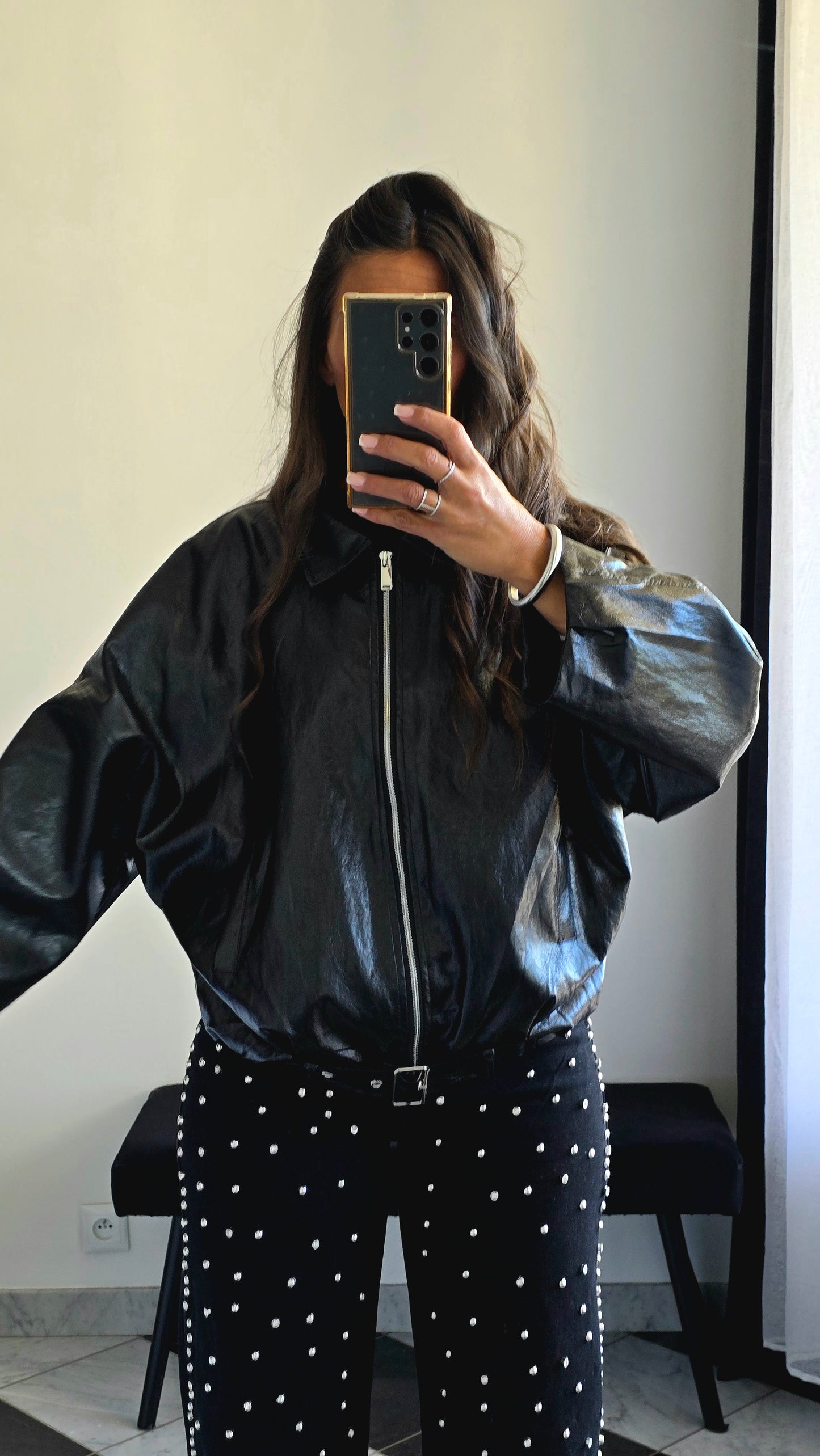 Veste oversize effet cuir noir – Style urbain & tendance