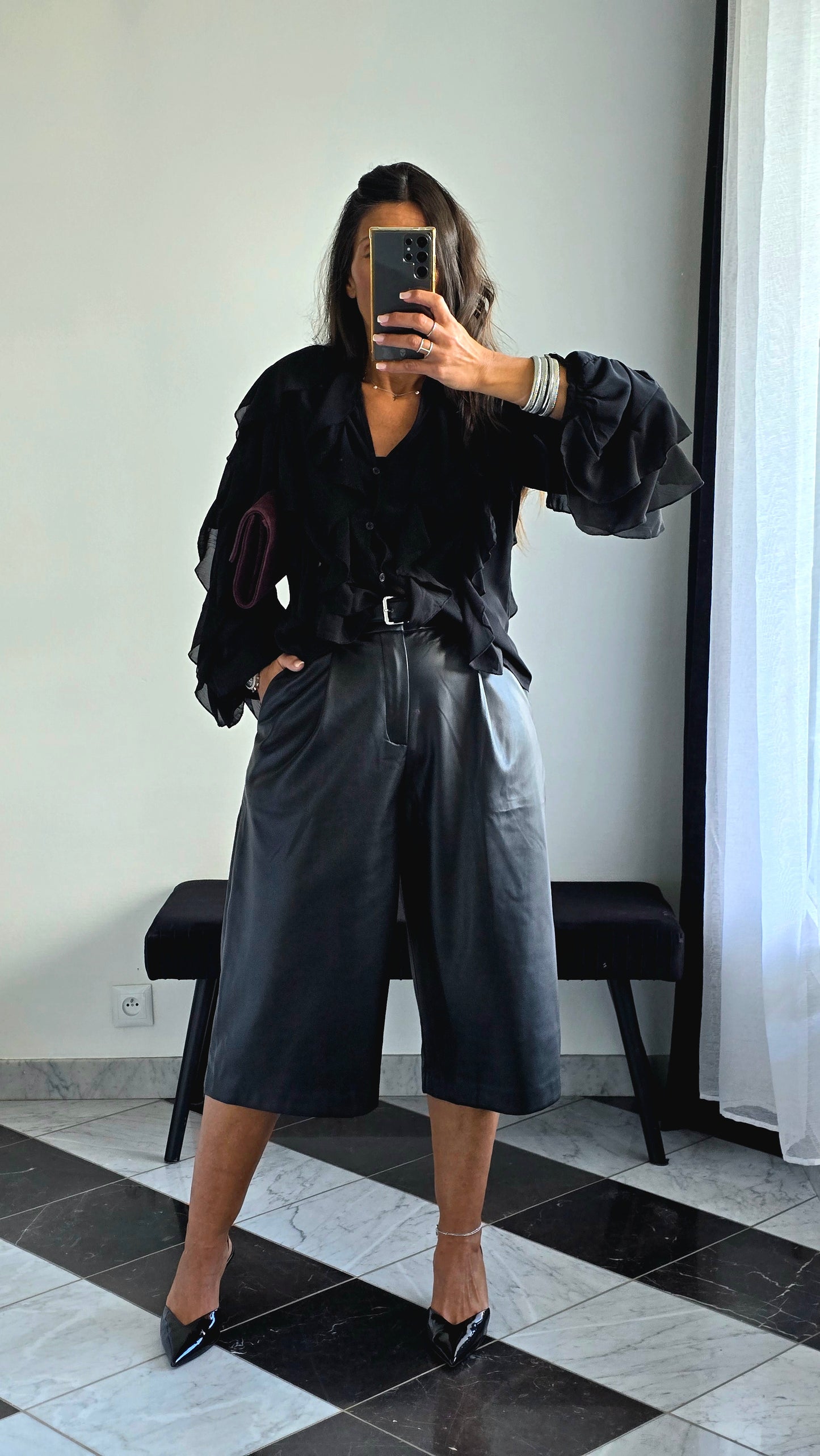 Bermuda Simili Cuir Noir
