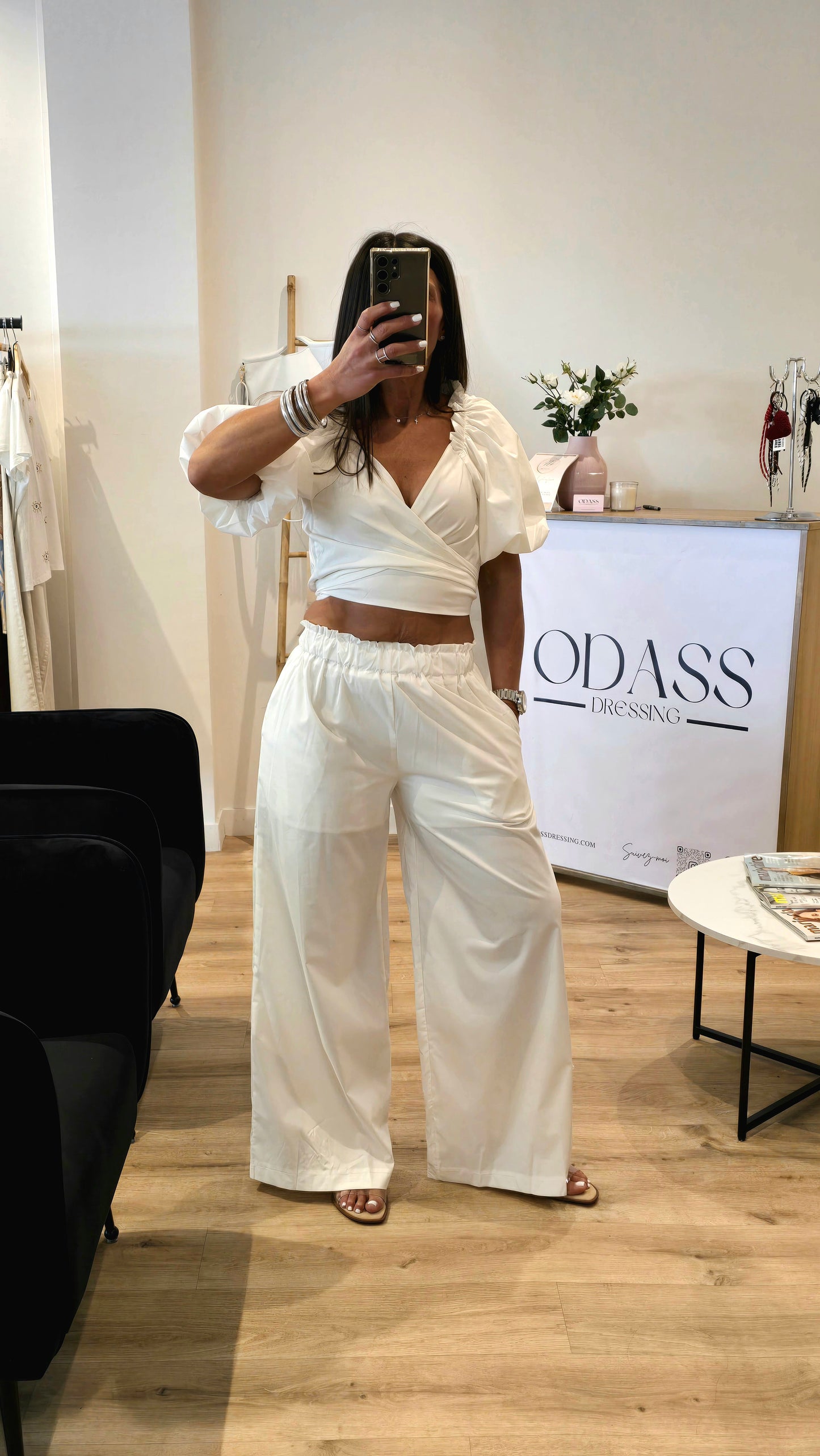 Ensemble 2 pièces coton blanc – Haut noué et pantalon large
