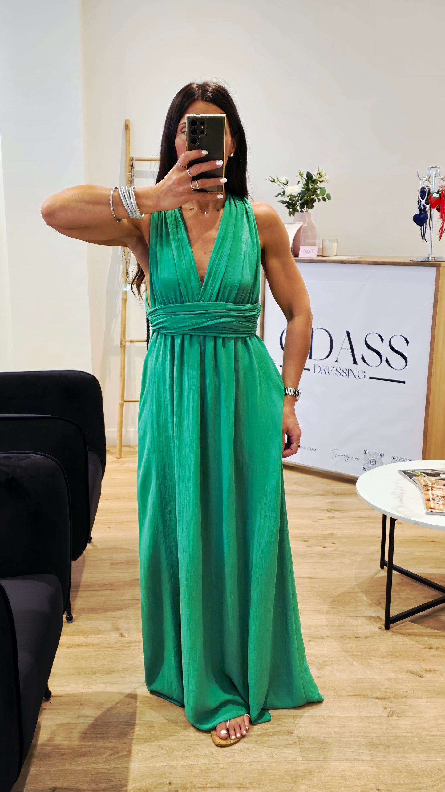 Robe dos nu en viscose – Vert émeraude
