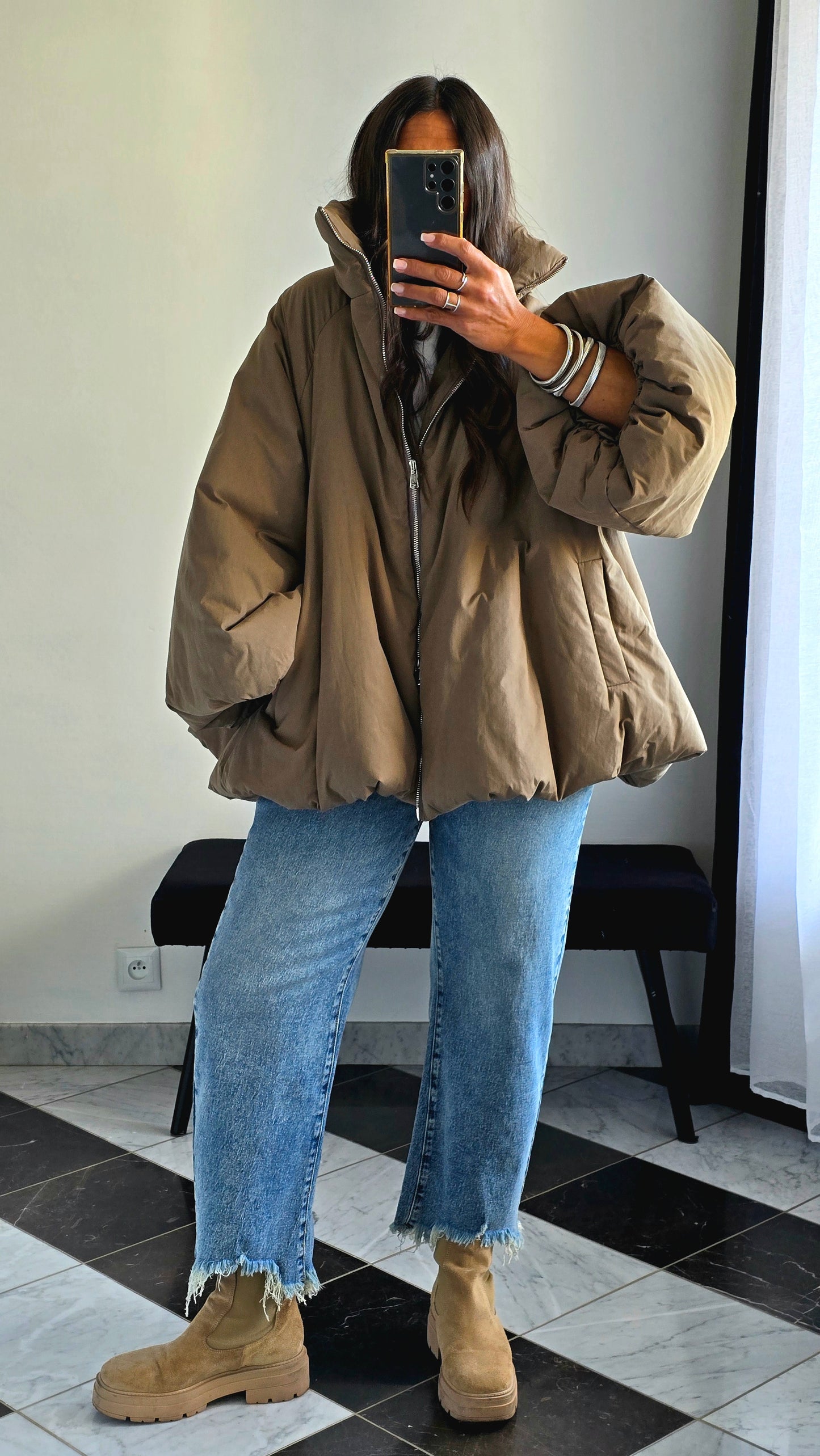 Manteau Oversize Cocooning Taupe – Manches Ballon