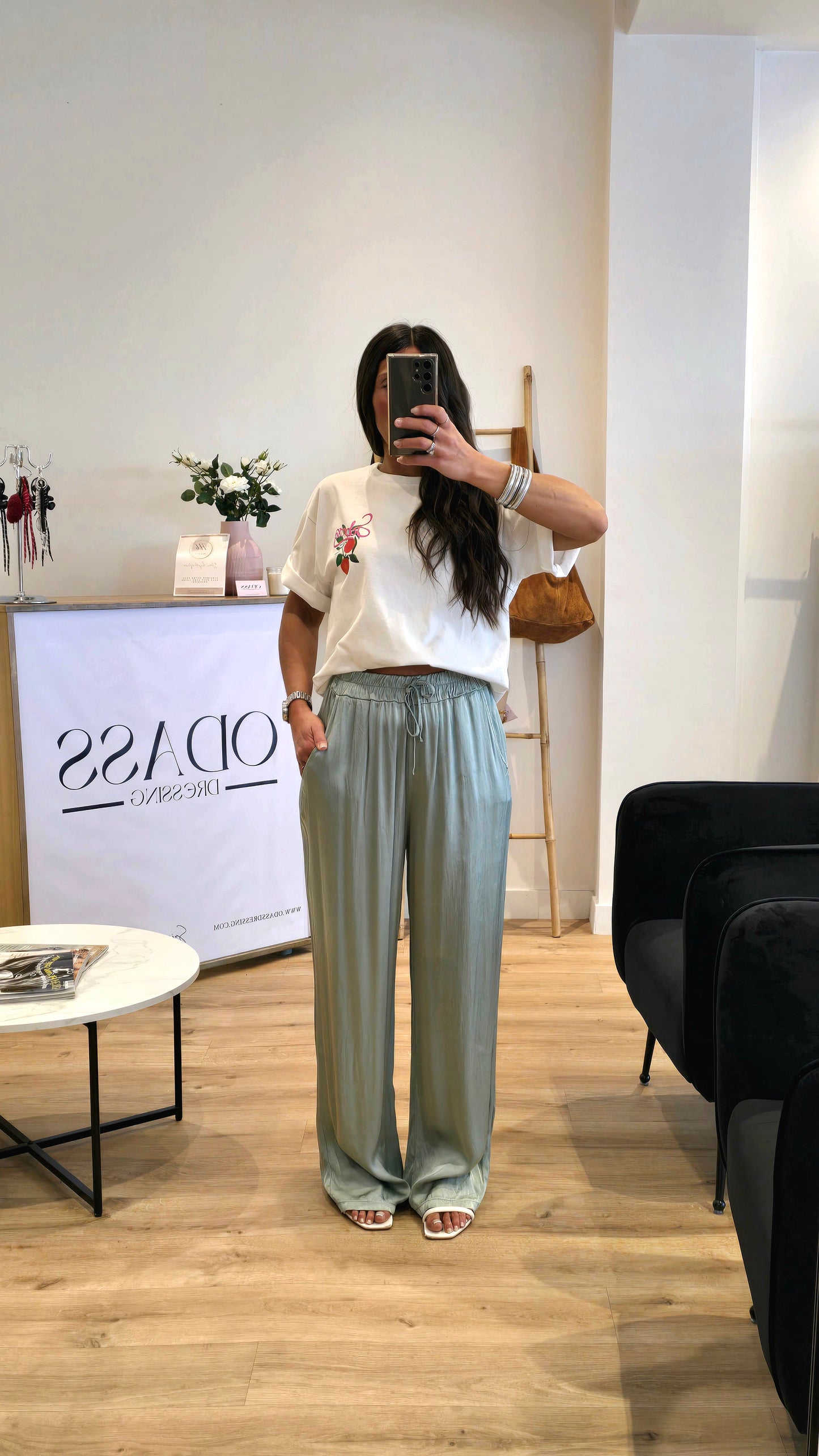 Pantalon Fluide En 100% Viscose Vert Sauge – Made In Italy