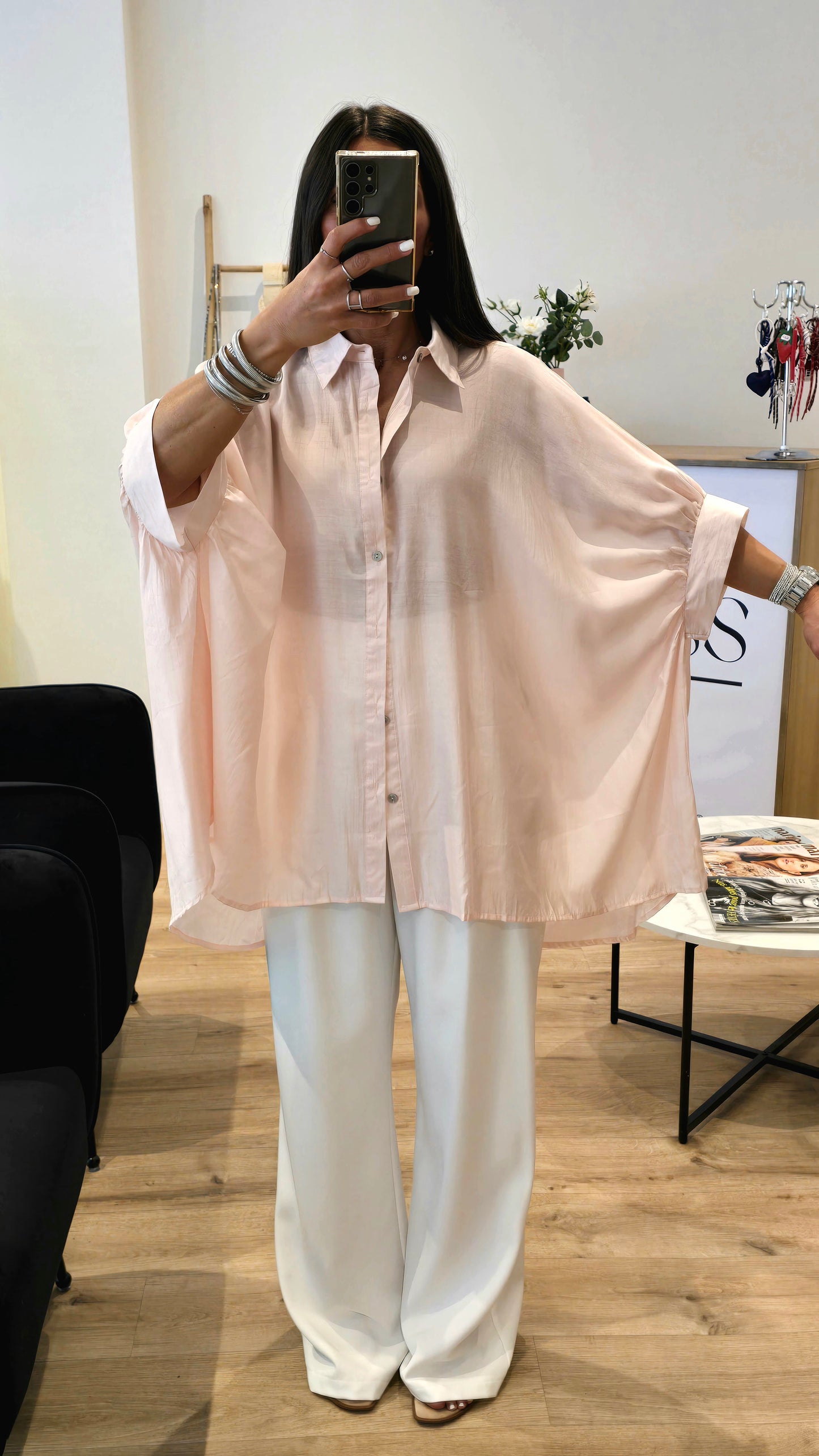 Chemise oversize fluide rose