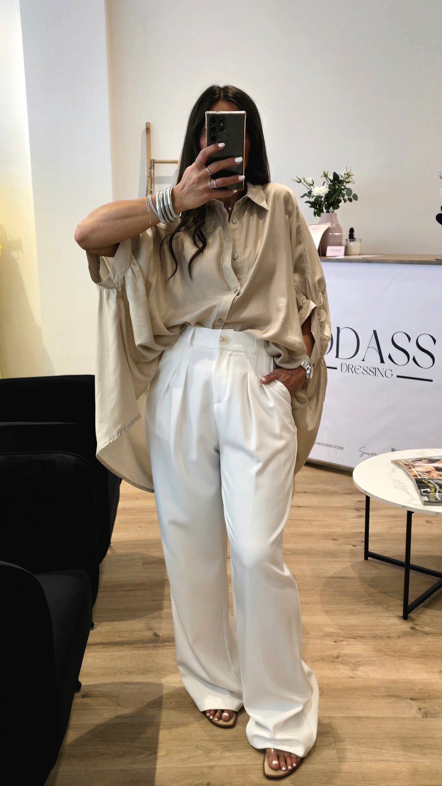 Chemise oversize fluide beige