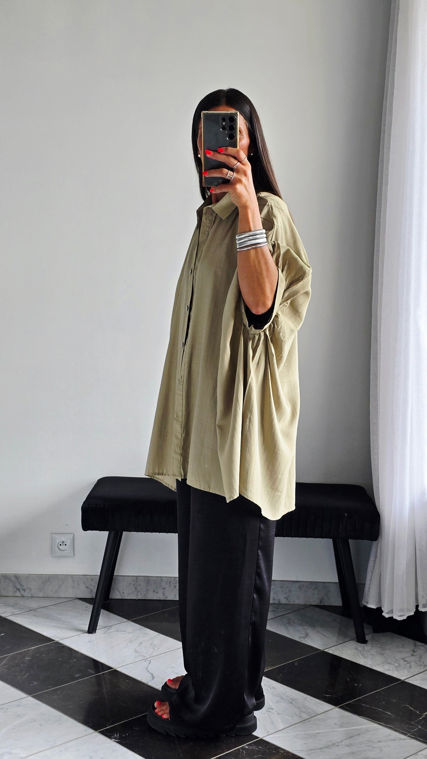Chemise oversize fluide Kaki clair