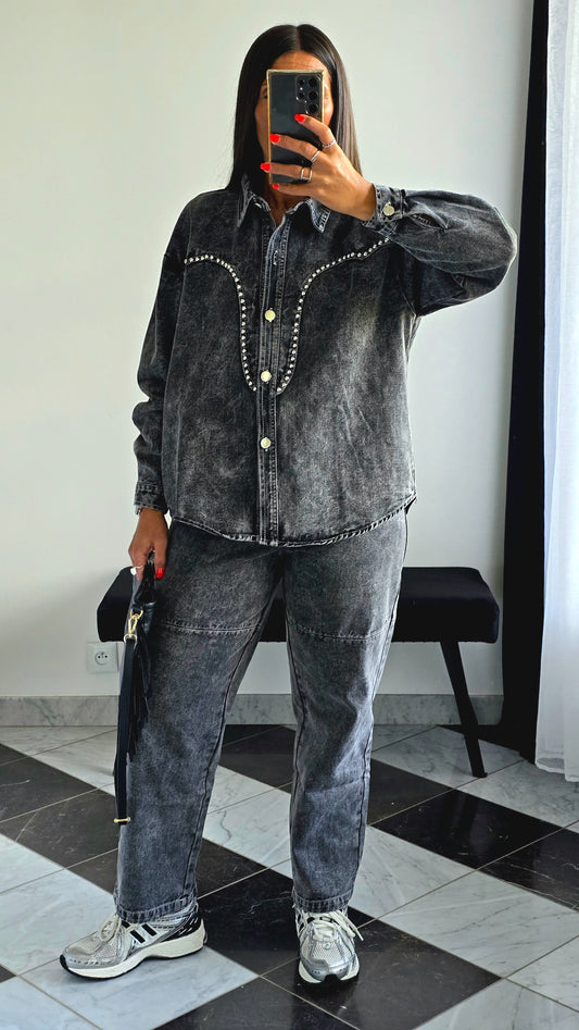 Ensemble Denim Gris Délavé – 100% Coton