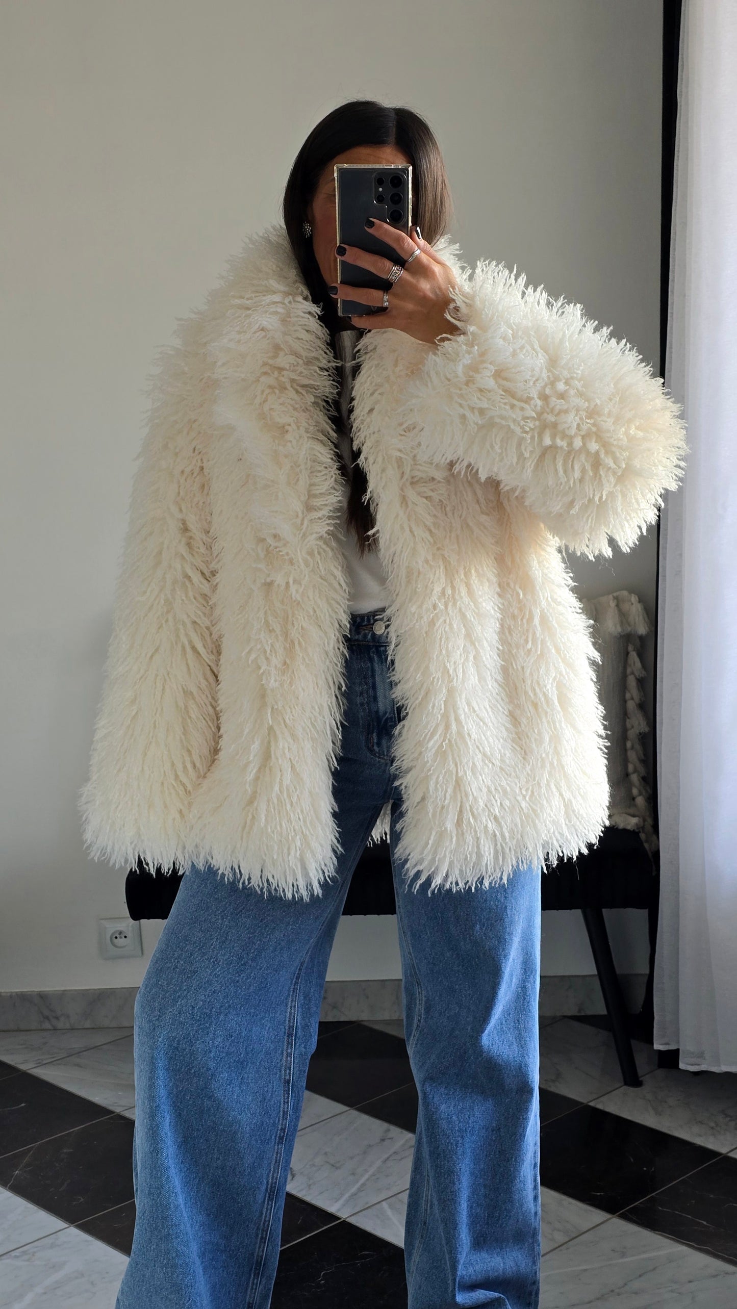 Veste fourrure effet mouton Selena Blanche