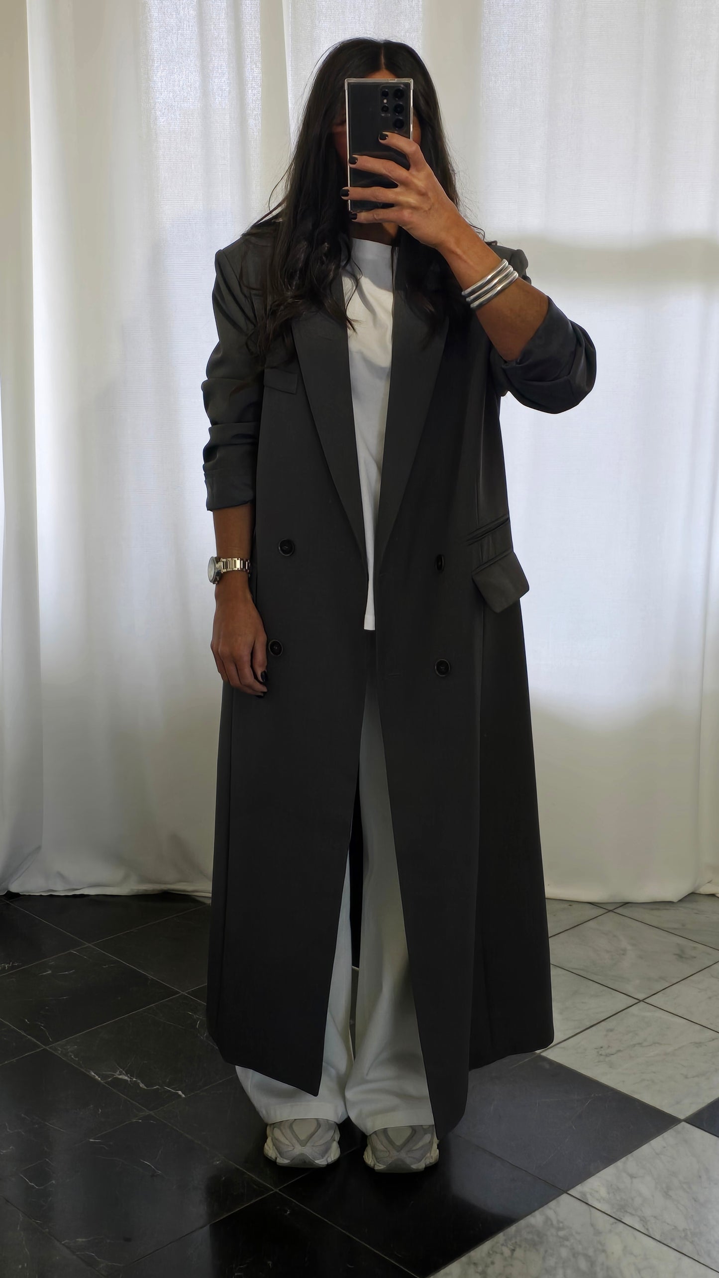 Blazer Long Zara Gris