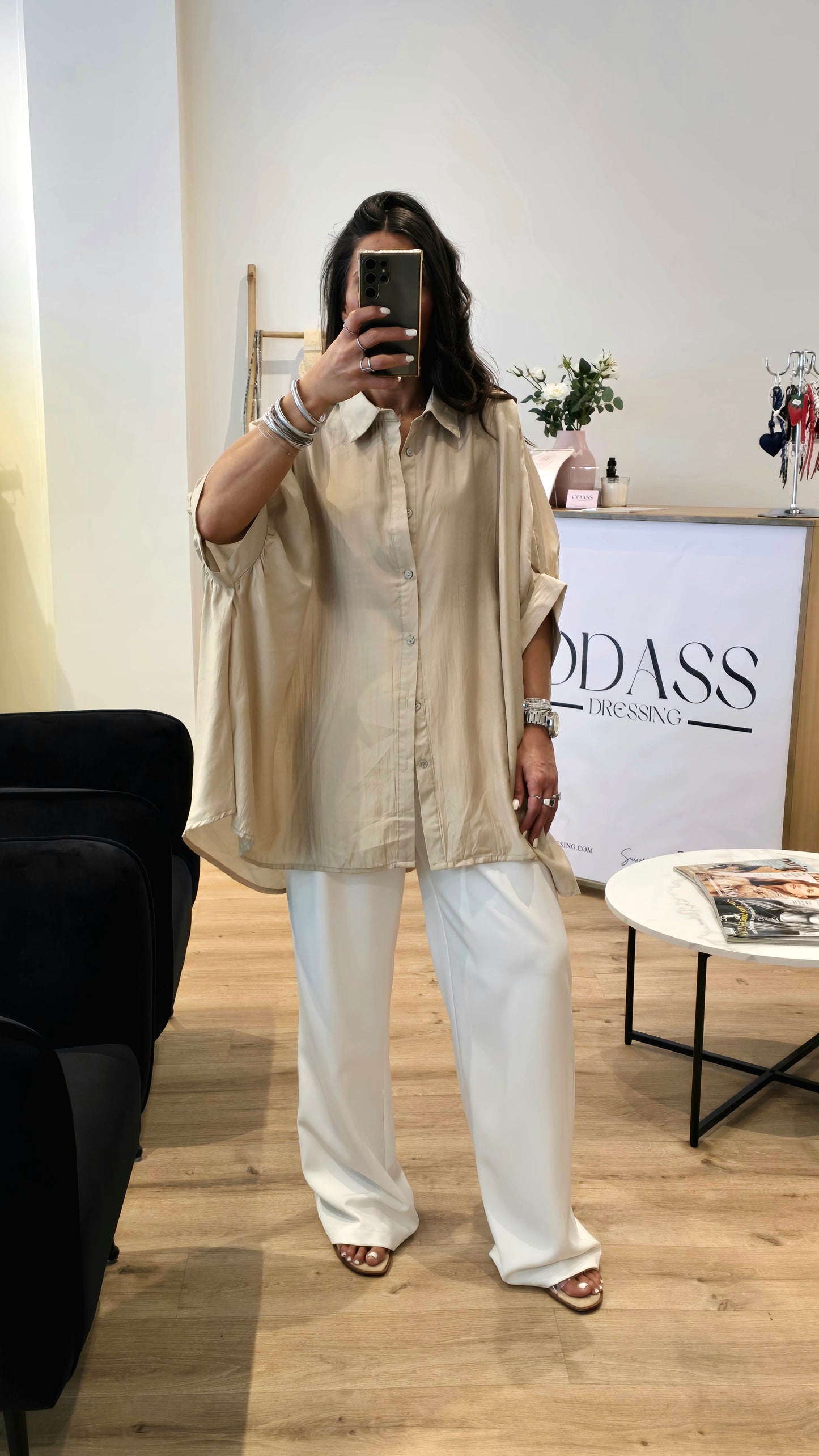 Chemise oversize fluide beige