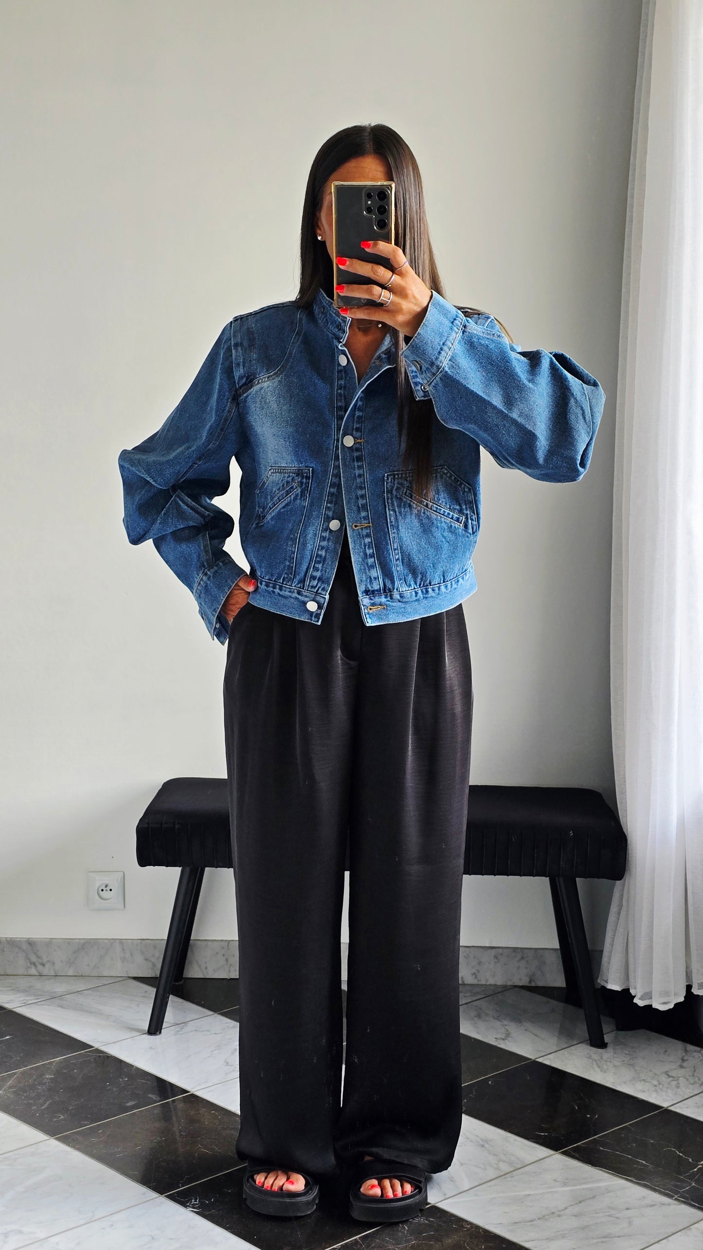 Veste en jean structurée – Détails manches sculptées