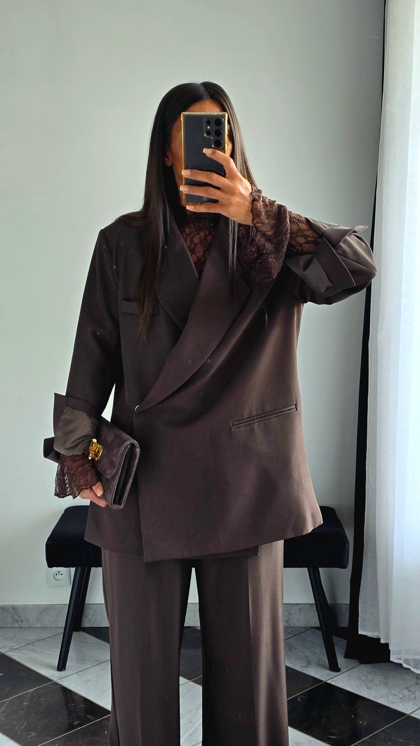 Blazer Croisé Oversize – Chocolat Profond
