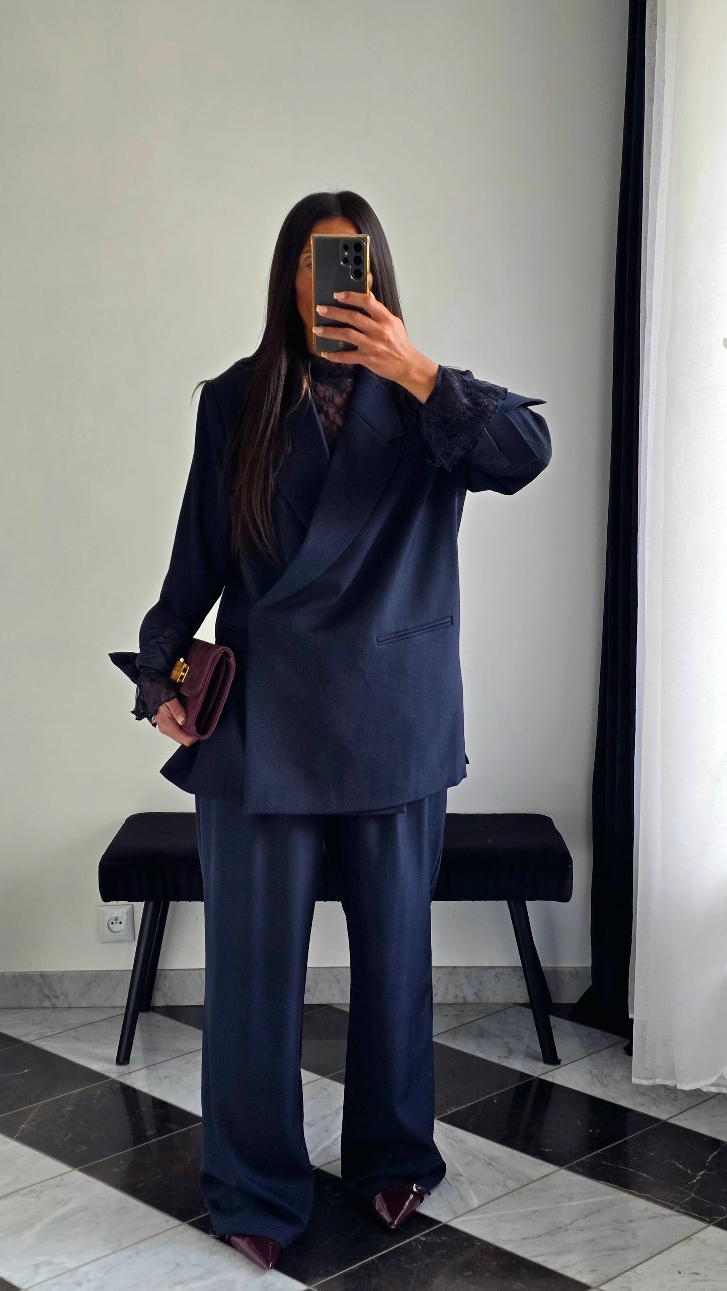 Blazer Croisé Oversize – Bleu Marine Profond