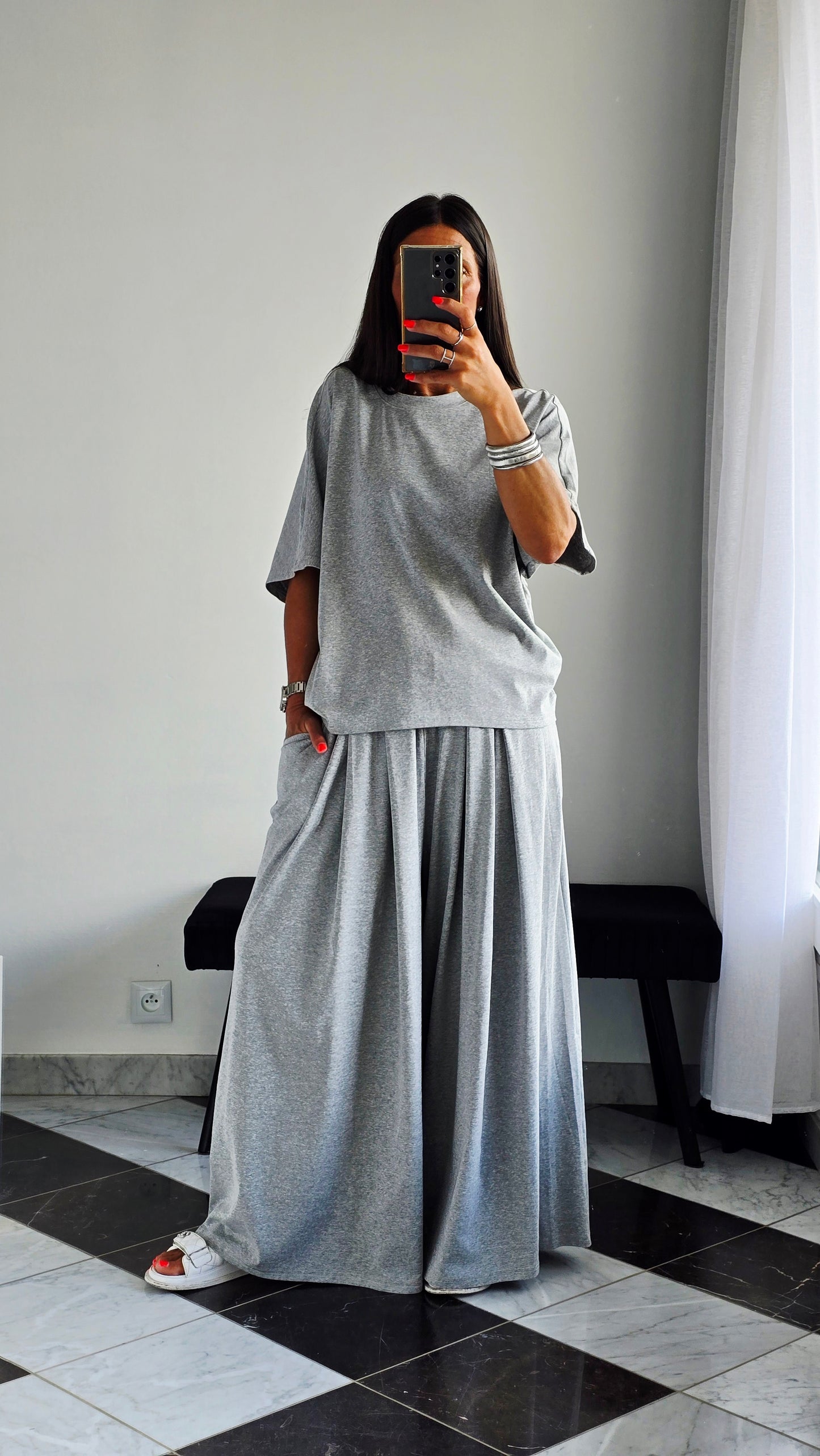 T-shirt oversize Gris chiné en 100 % coton – Maille jersey
