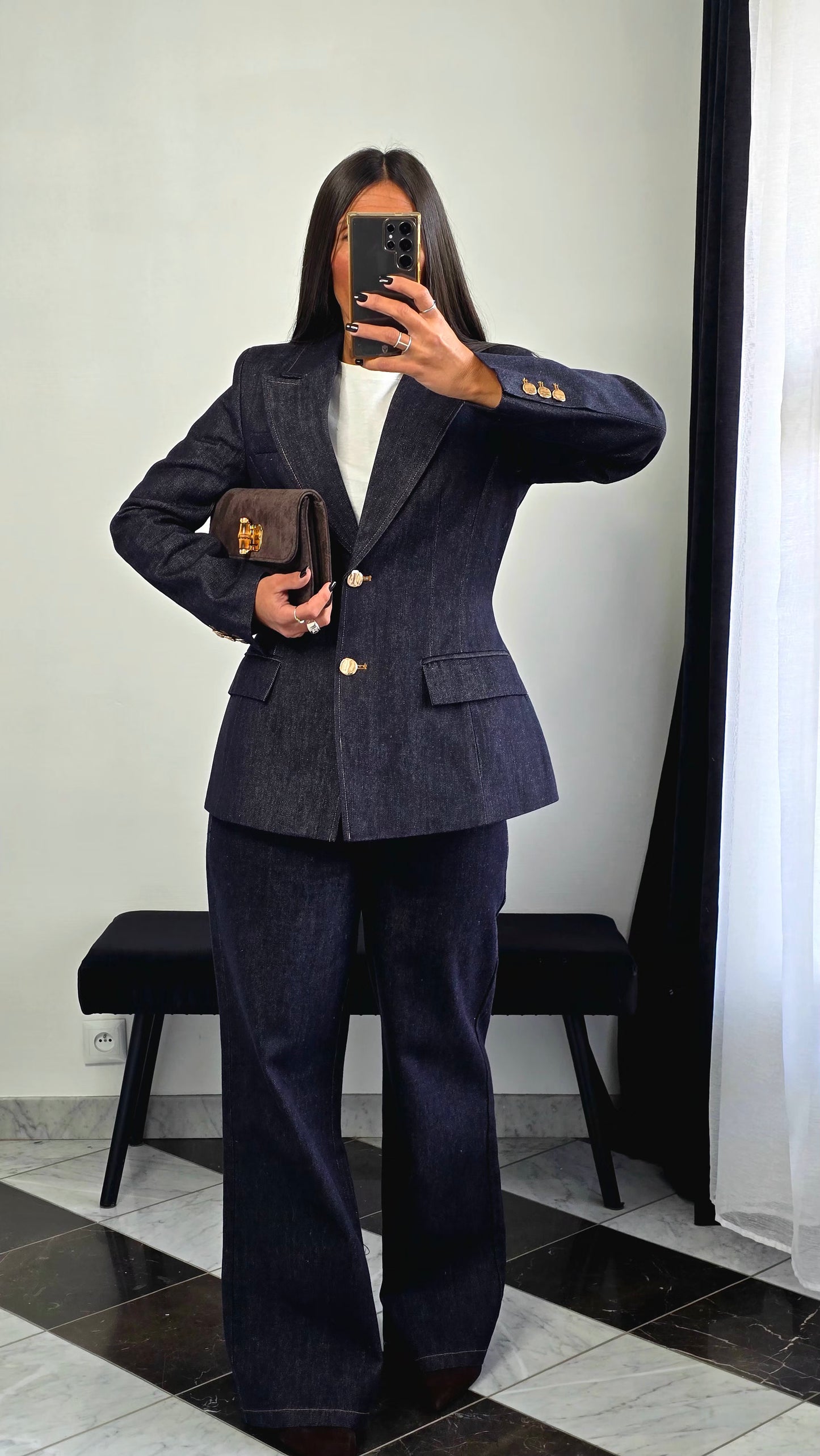 Veste Tailleur Structurée – Denim Brut