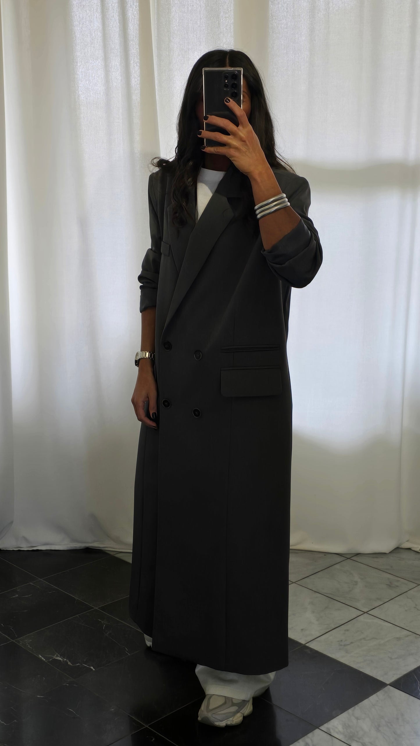 Blazer Long Zara Gris