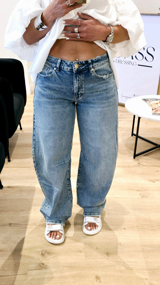 Jean Coupe Barrel – Délavage Bleu Vintage