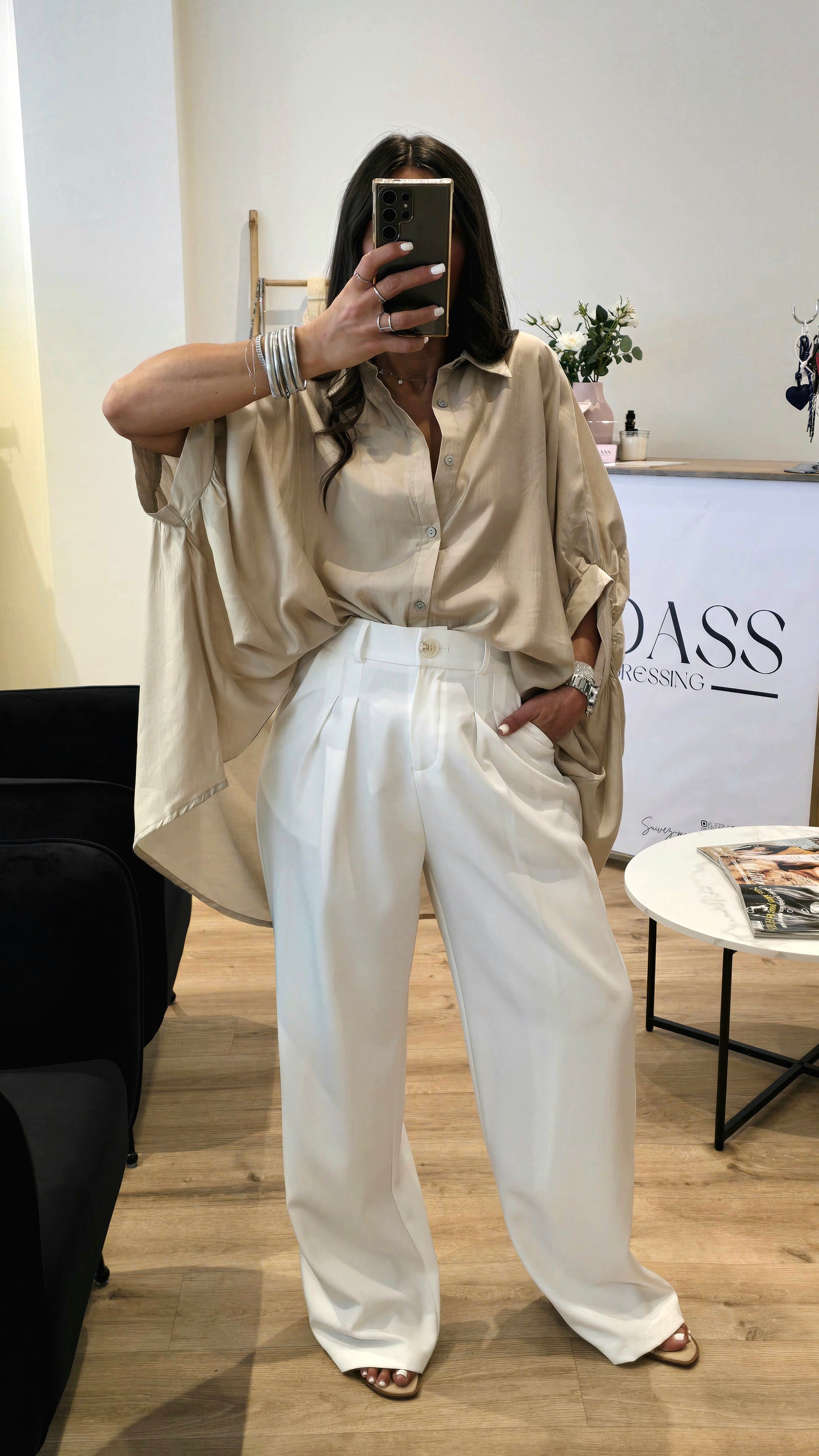 Chemise oversize fluide beige