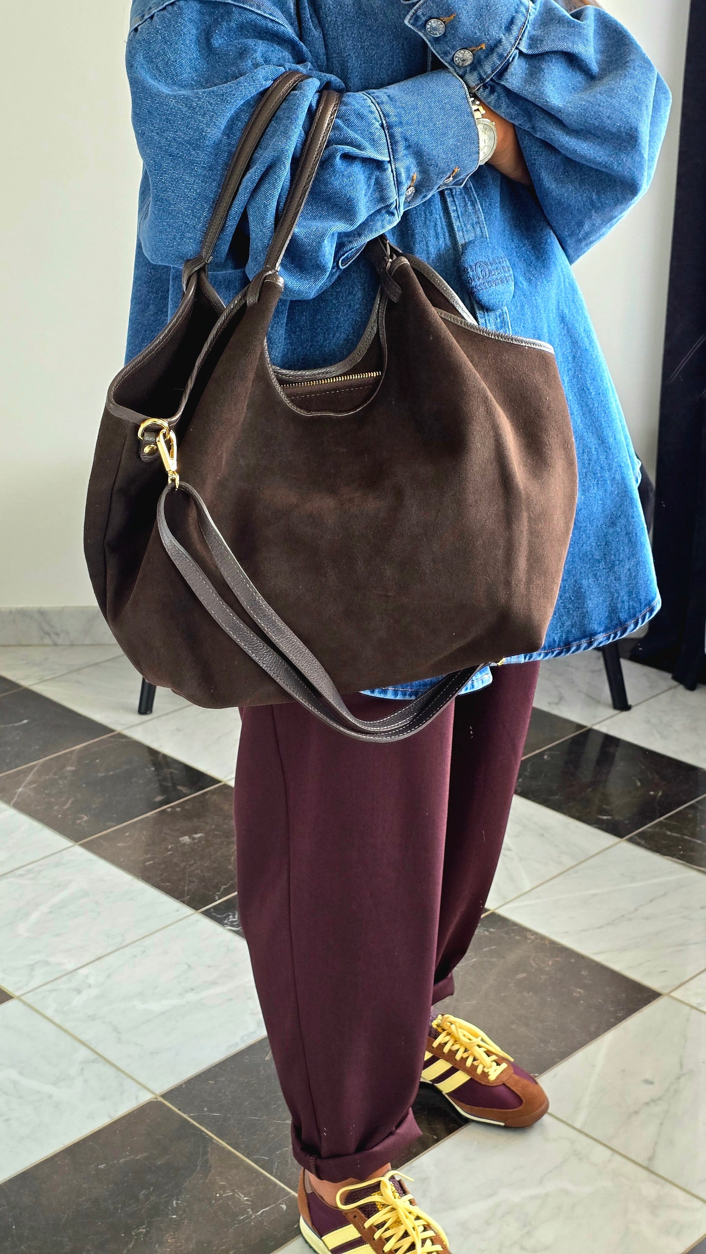 Sac cabas souple en cuir – Chocolat