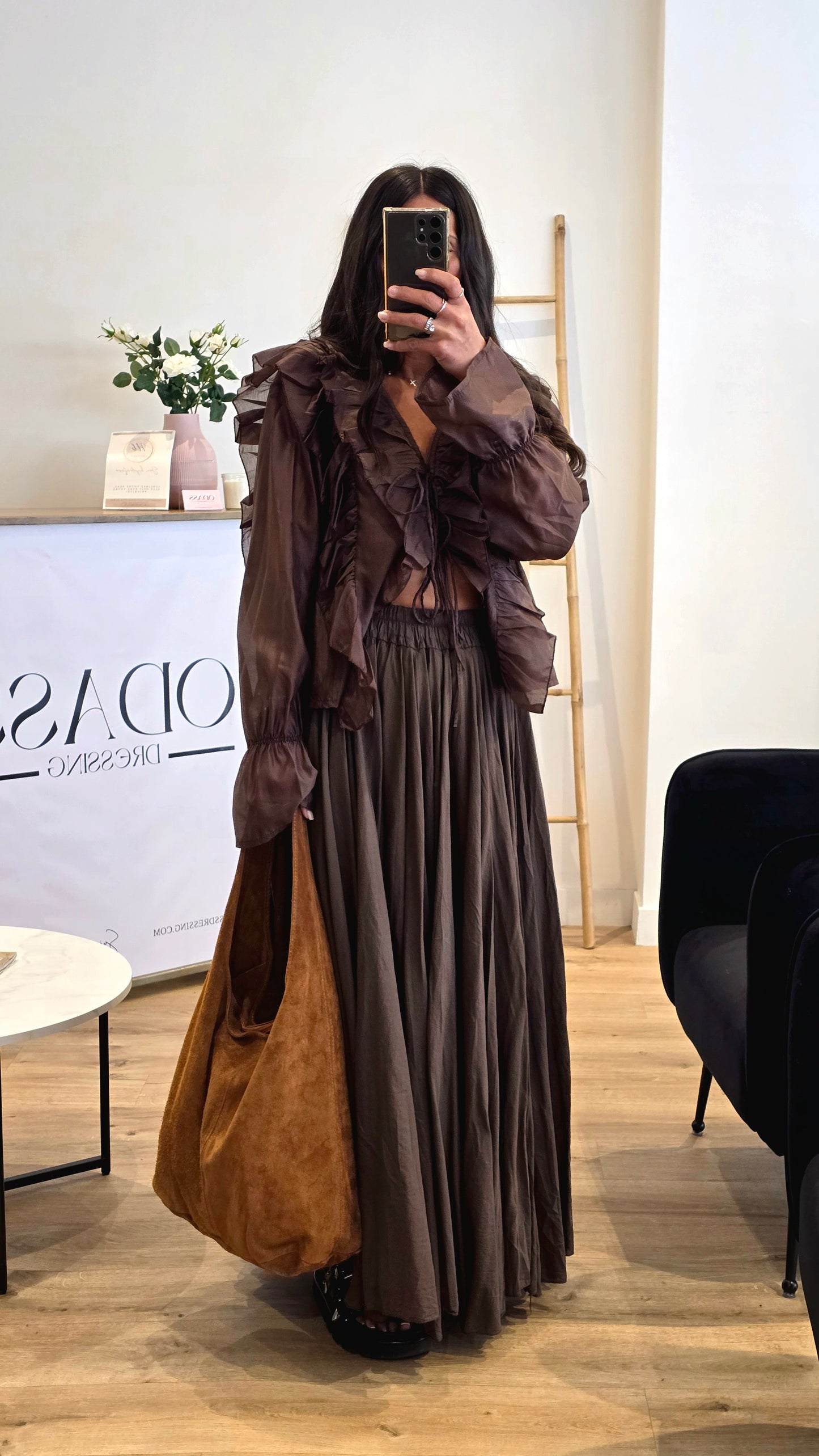 Jupe Longue Chocolat 100% Coton – Fabriquée En Italie