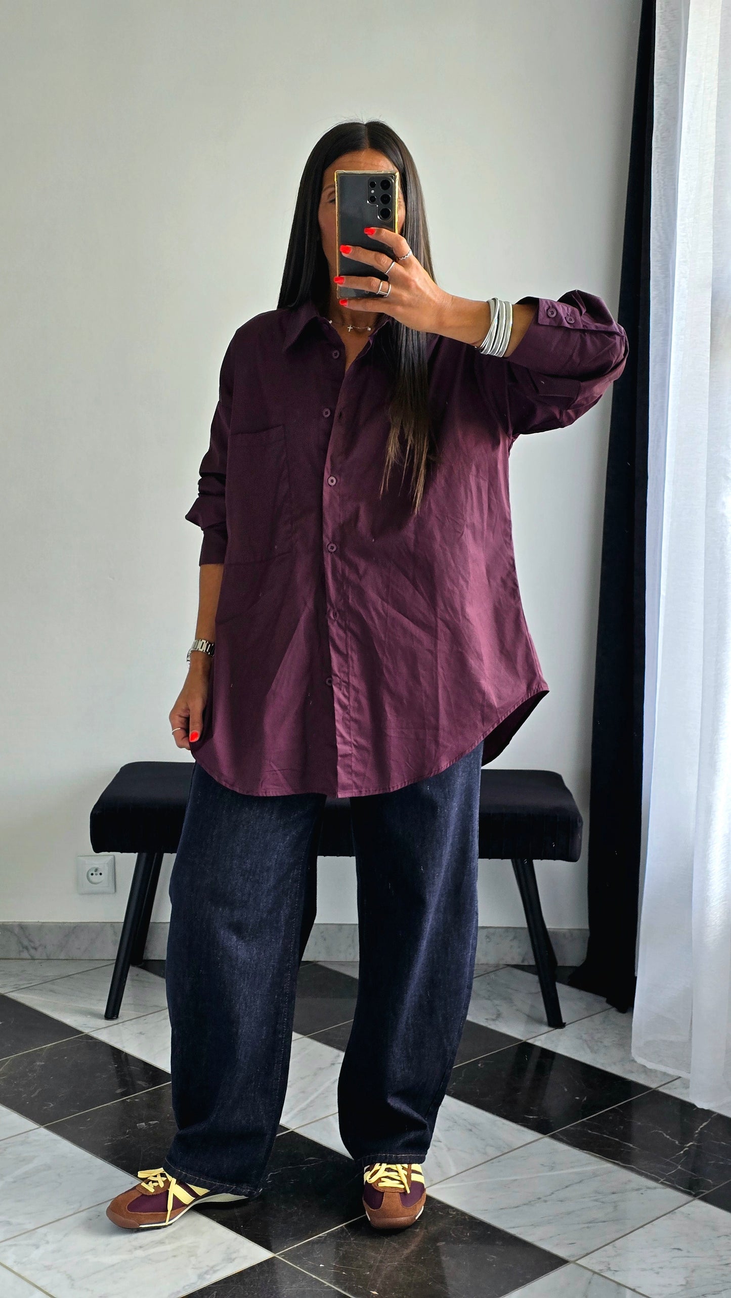 Chemise Oversize Bordeaux – 100% Coton