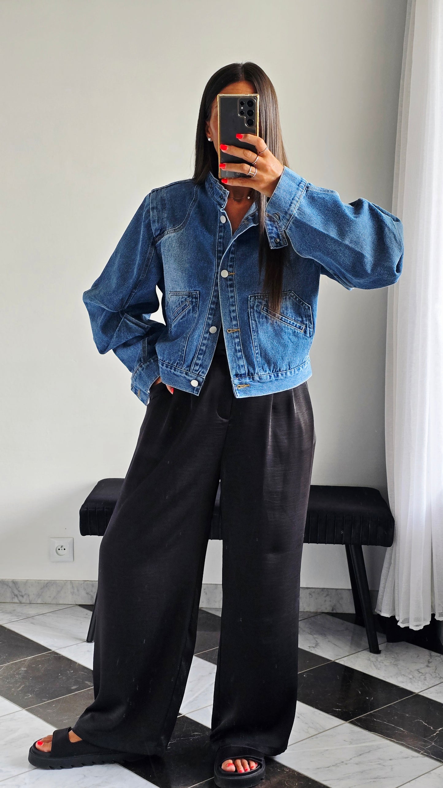 Veste en jean structurée – Détails manches sculptées