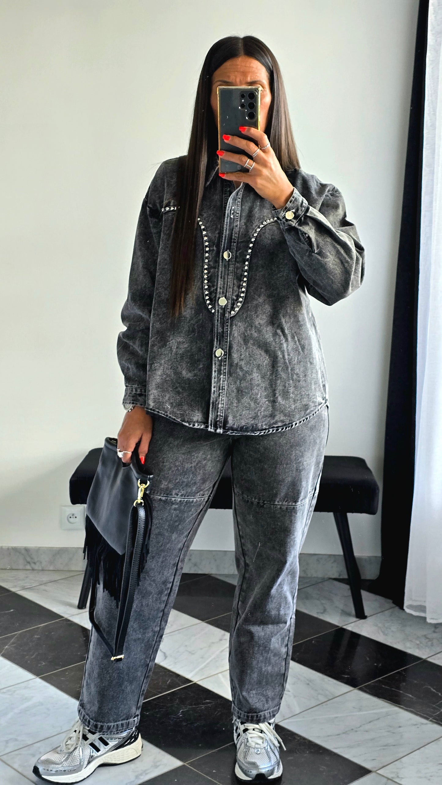 Ensemble Denim Gris Délavé – 100% Coton