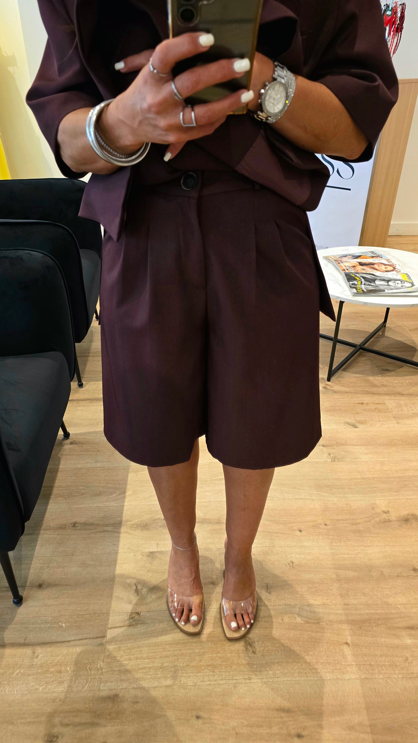 Bermuda taille haute – Aubergine