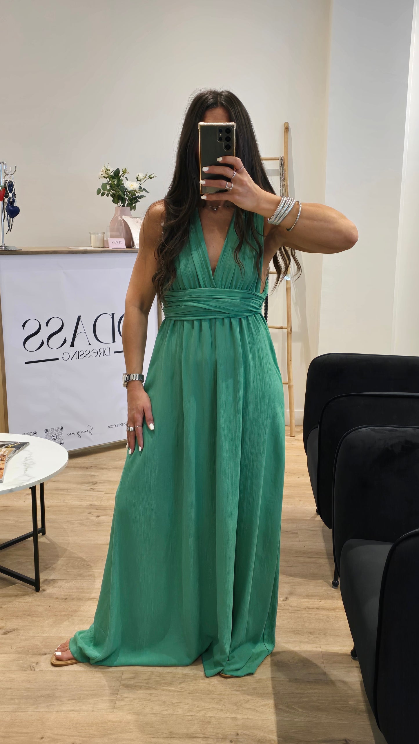 Robe dos nu en viscose – Vert émeraude