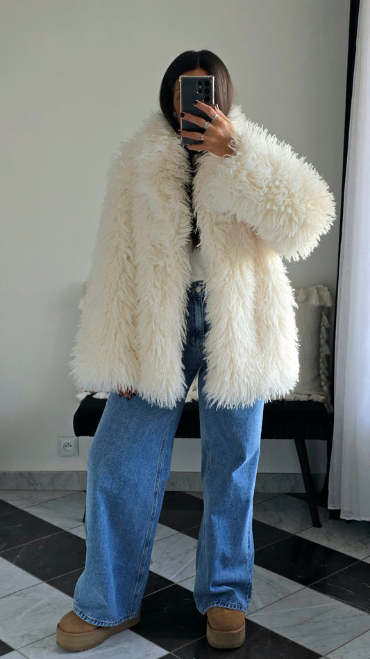 Veste fourrure effet mouton Selena Blanche