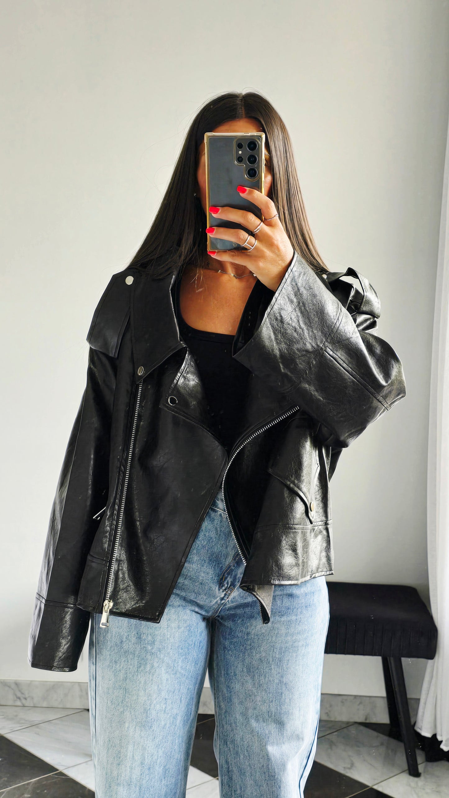 Perfecto Oversize en simili cuir – Col dégagé & style affirmé