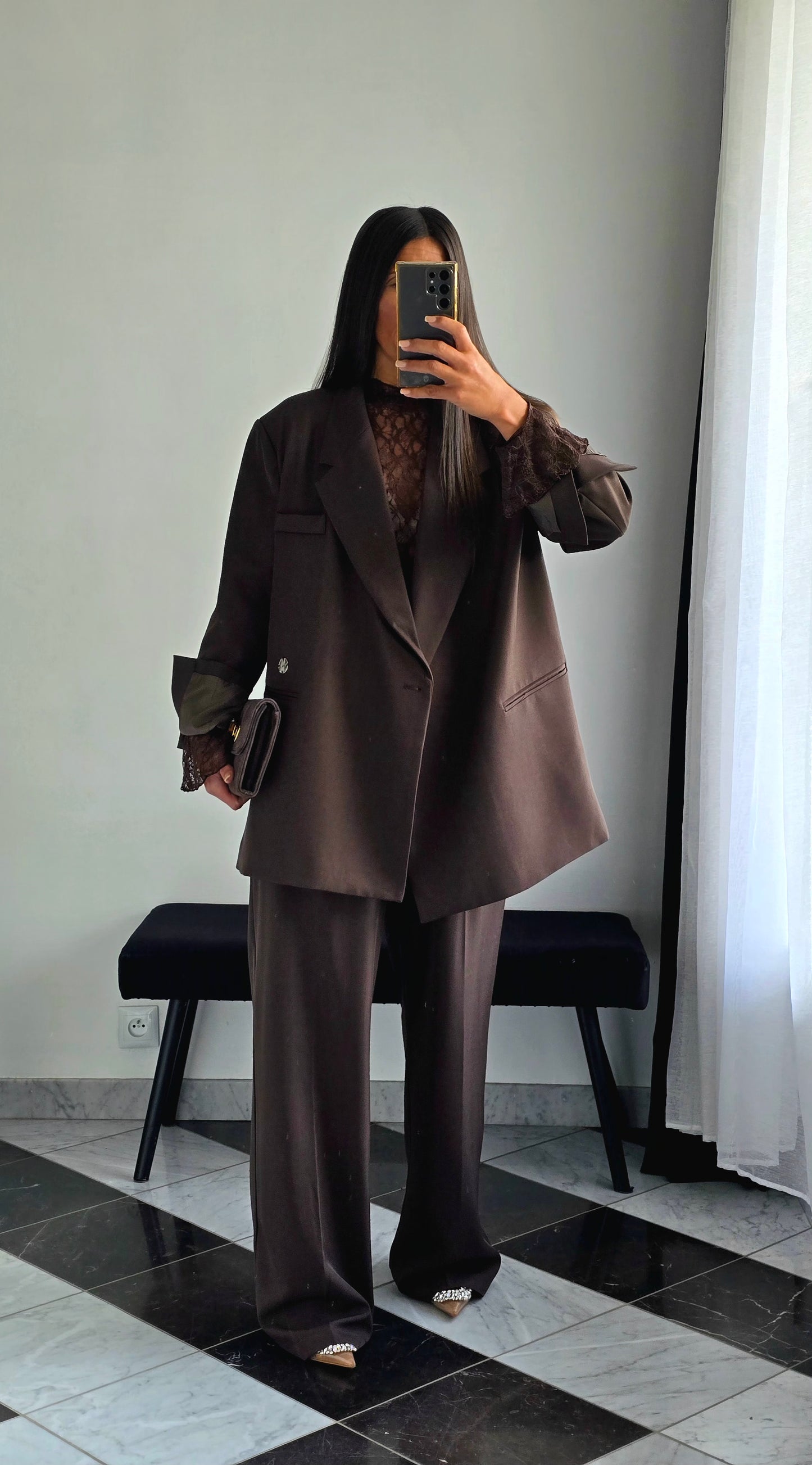 Blazer Croisé Oversize – Chocolat Profond