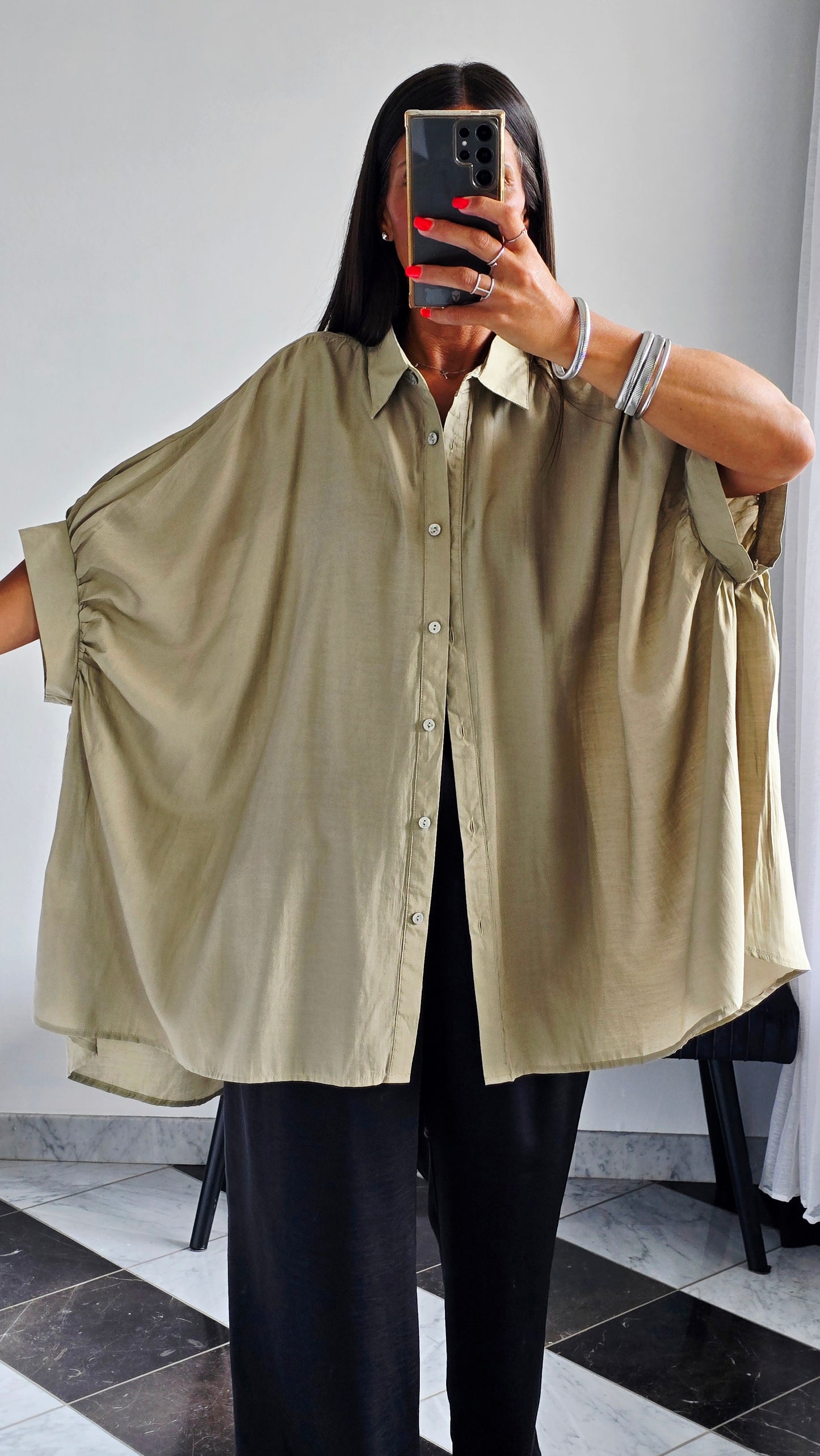 Chemise oversize fluide Kaki clair